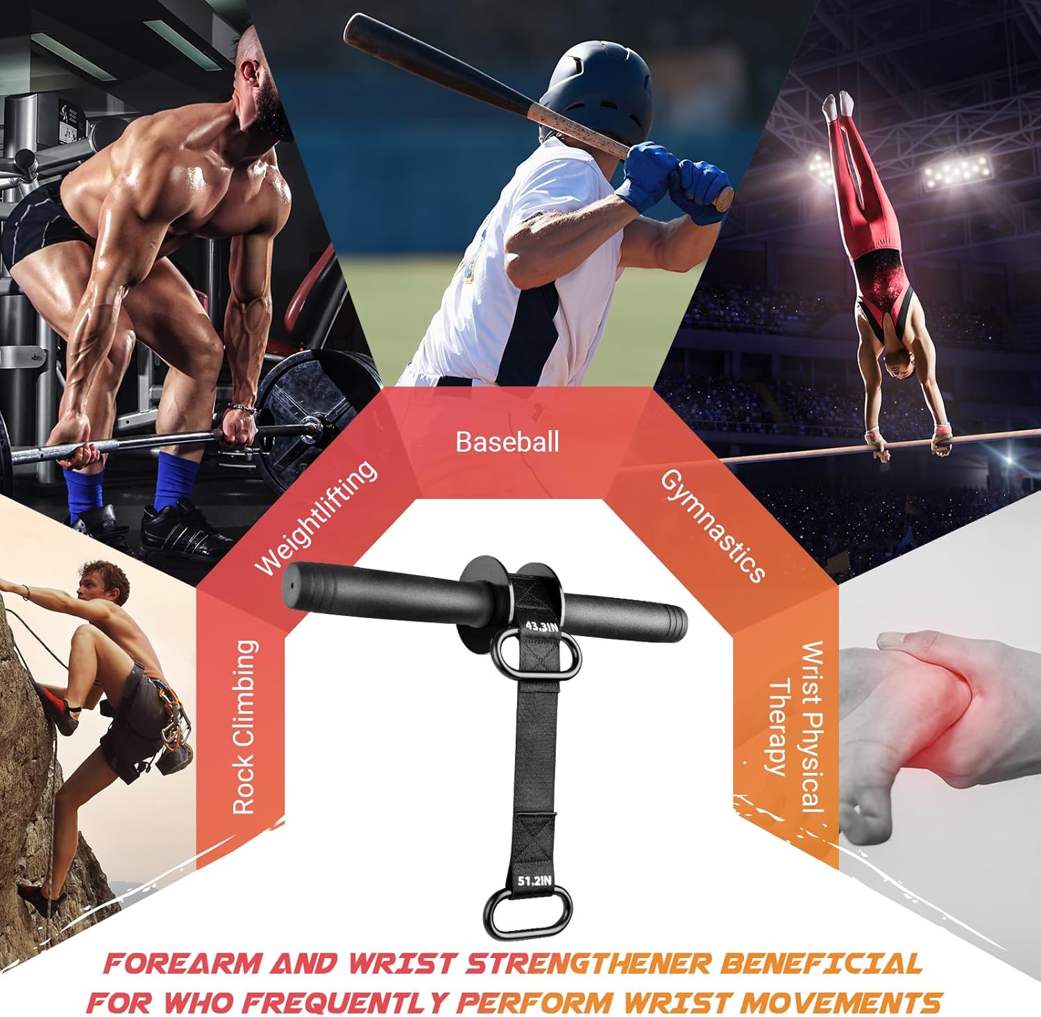 Forearm Exerciser Wrist Roller, TPE Anti-Slip Handles Forearm Strengthener with 43.3 in Or 51.2 in Ultra-Strong Nylon Strap, Grip strength Trainer with Quick Lock for Arm Strength Training (Black)