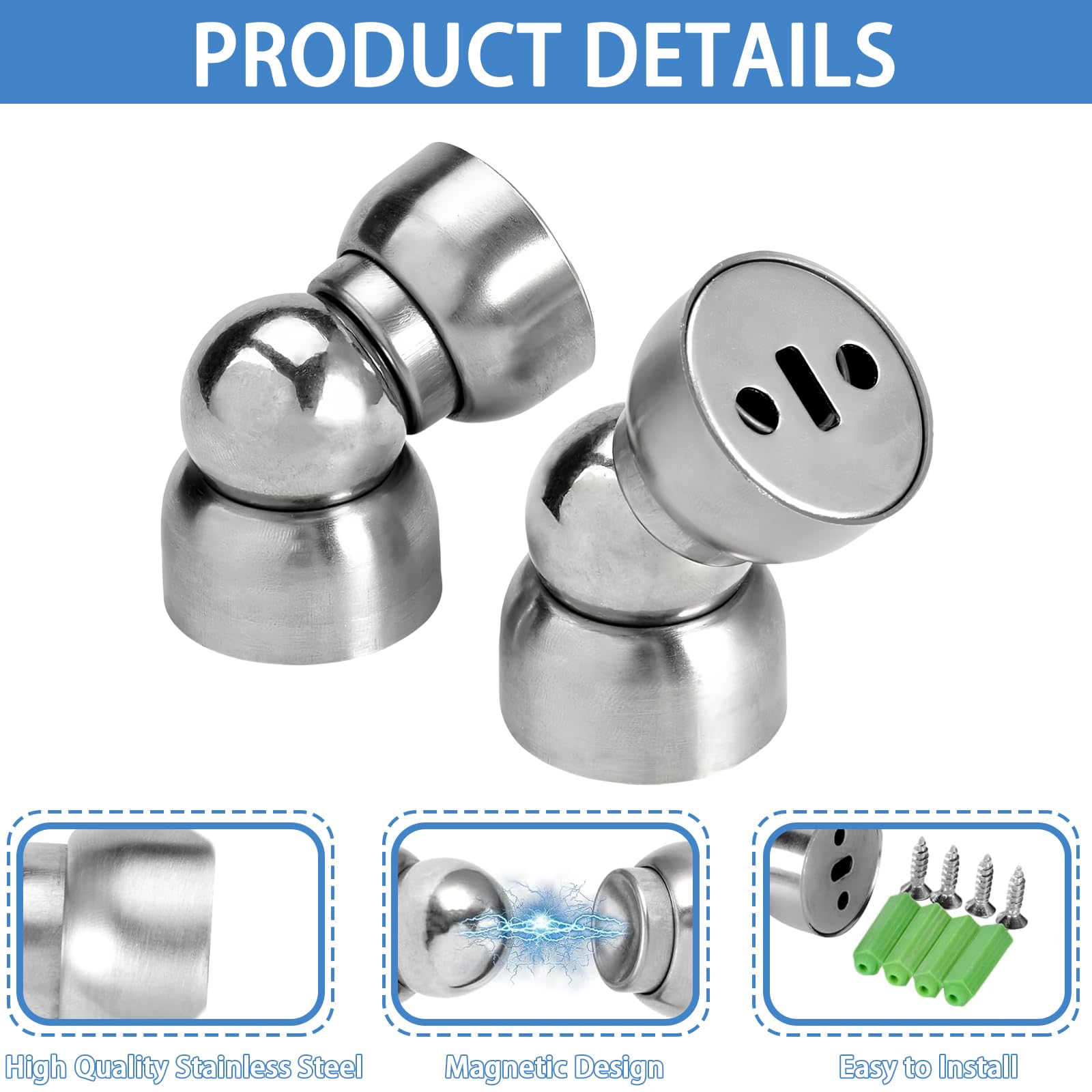 HhBdy Magnetic Door Stop 2Pcs - Stainless Steel Wall Mounted Stopper with Catch for Indoor Heavy Duty Floor - Image 4