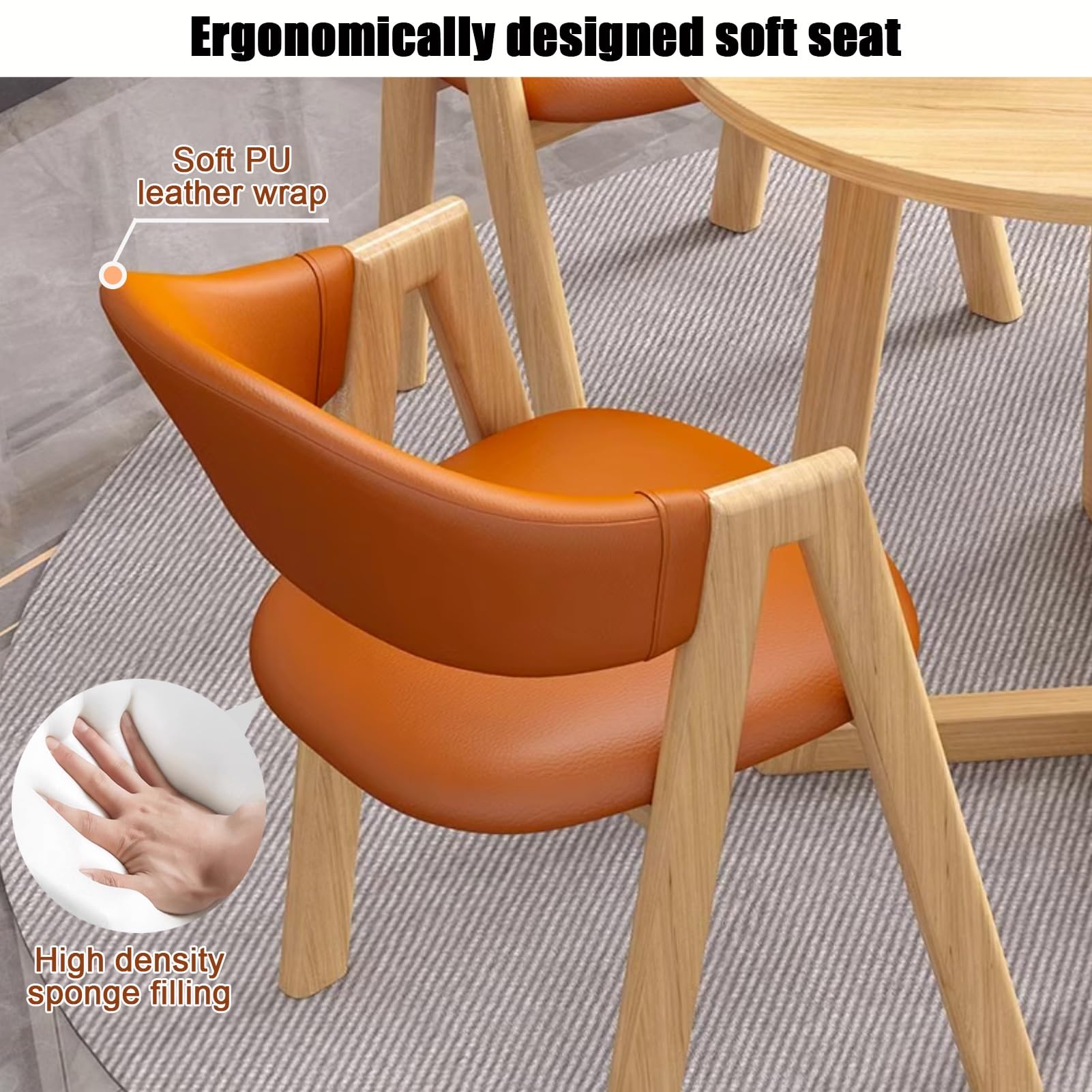 Ensemble Table et chaises Rondes pour 4 Personnes, Pieds en métal Marron, Gain de Place, 90 cm (35,4 Pouces).