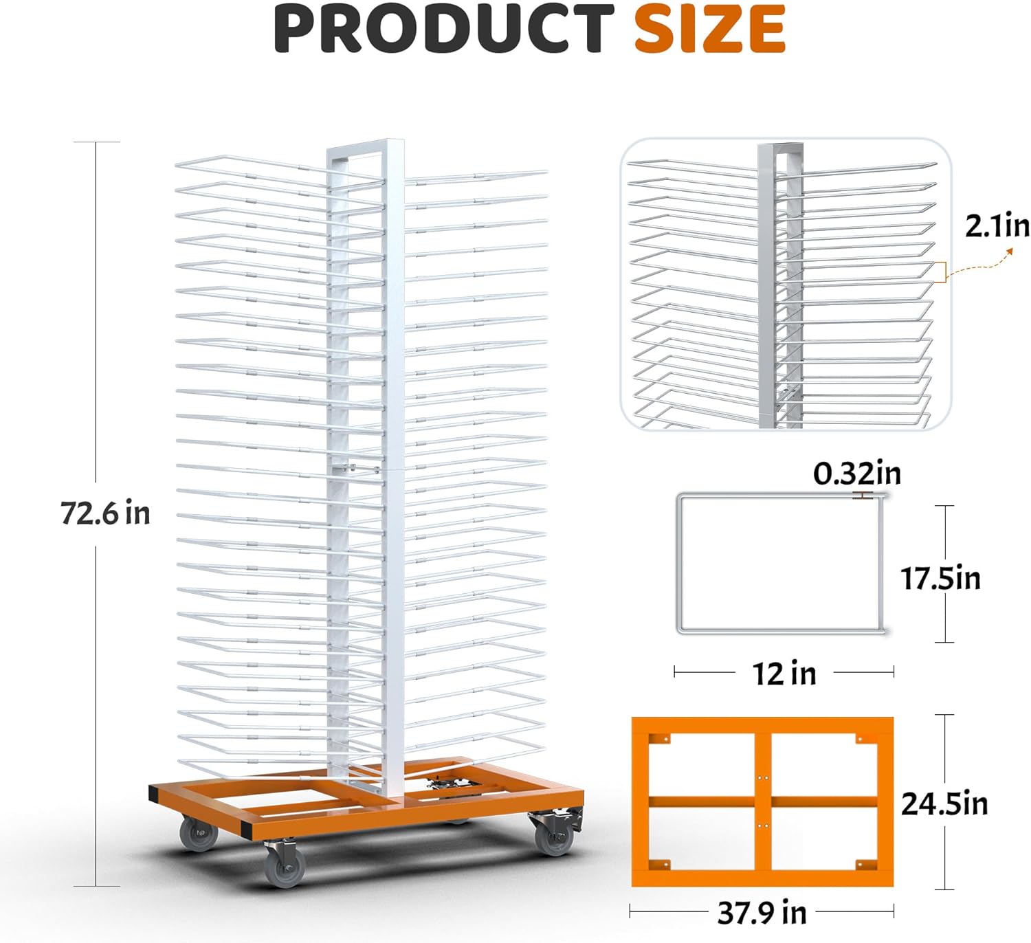 MOOFI 50 Shelves Paint Drying Rack with 4 Locking Casters for Cabinet & Full-Size Doors Drying Rack - Heavy Duty Art Studio Space Saving Storage Rack, 2.1" Shelf Spacing, 25lbs Capacity per Level