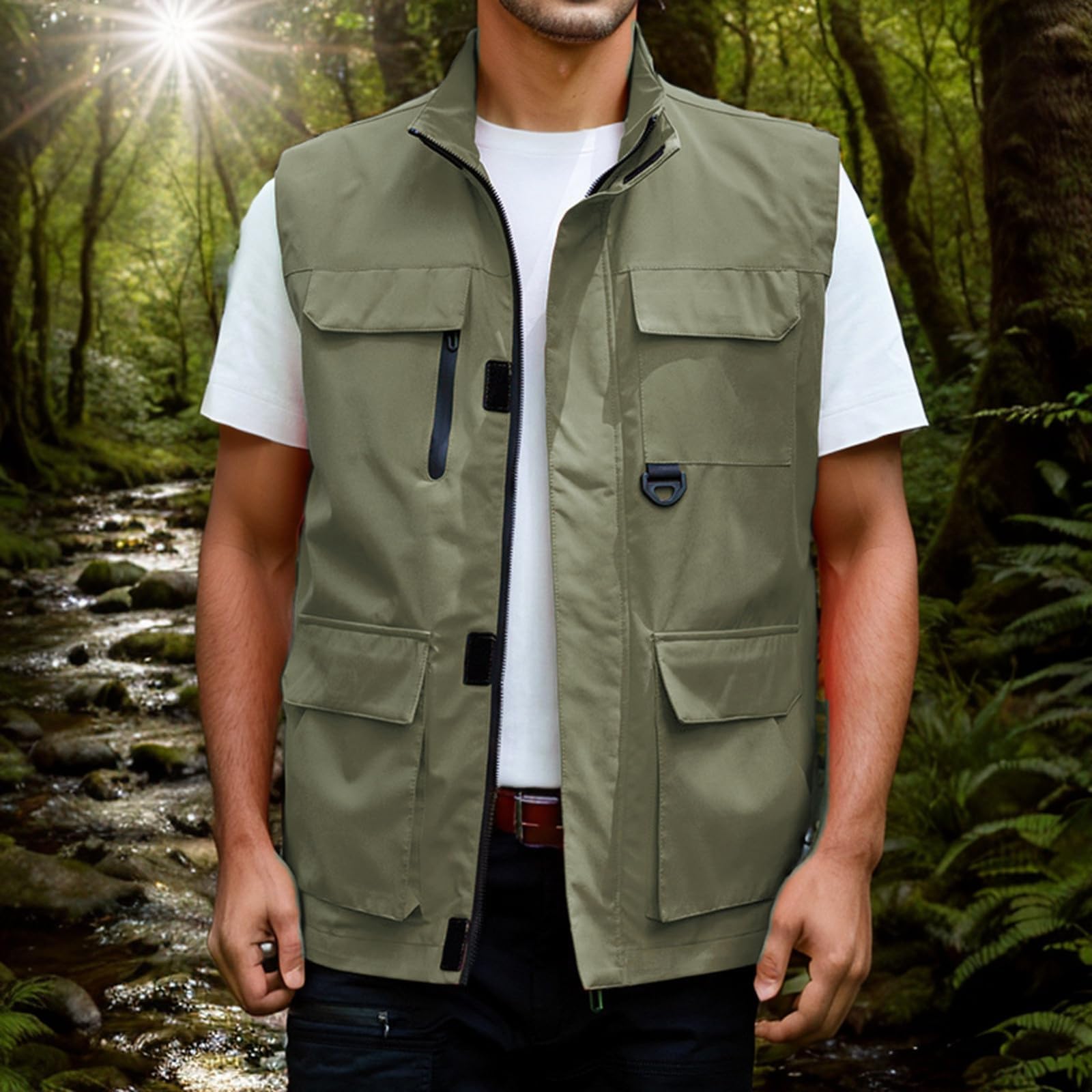 Gilet da Pesca Estivo, Gilet Fotografico Leggero Multitasche, Gilet da Caccia da Campeggio Multifunzionale Estivo All'aperto Traspirante Senza Maniche,002,4XL
