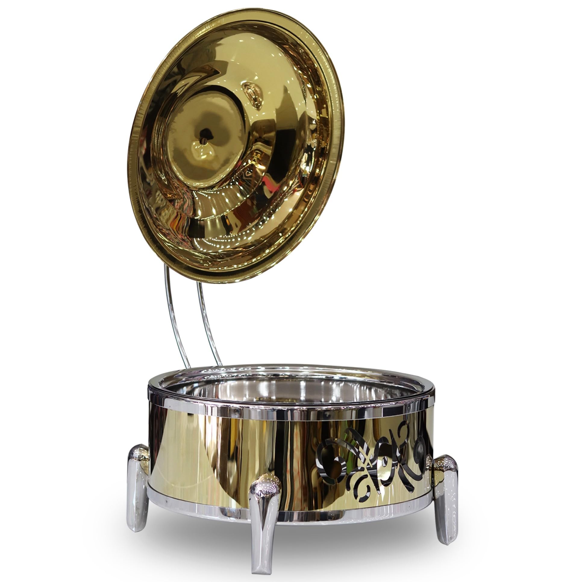Malabar Trading Company Stainless Steel Round Golden Chafing Dish with Hanging Lid, PVD Coated Golden Chafing Dish (8 LTR)