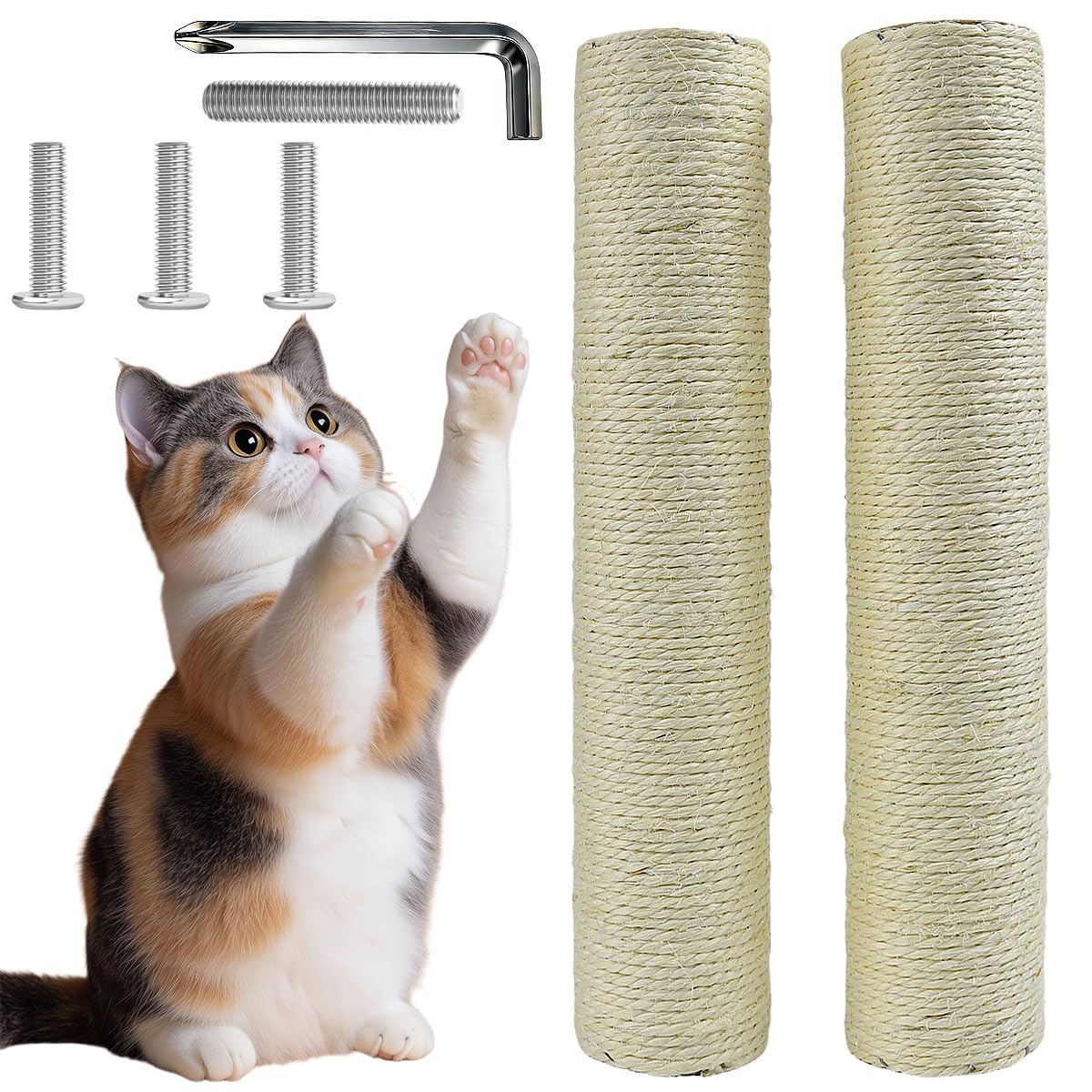 2 Pcs Poteau de Rechange Arbre à Chat 35 x 6.5 cm avec Vis M8, Tronc de Rechange Griffoir Chat, Poteau à Griffer de Remplacement avec Corde en Sisal, pour Rénovation Colonne à Griffer d'Animau