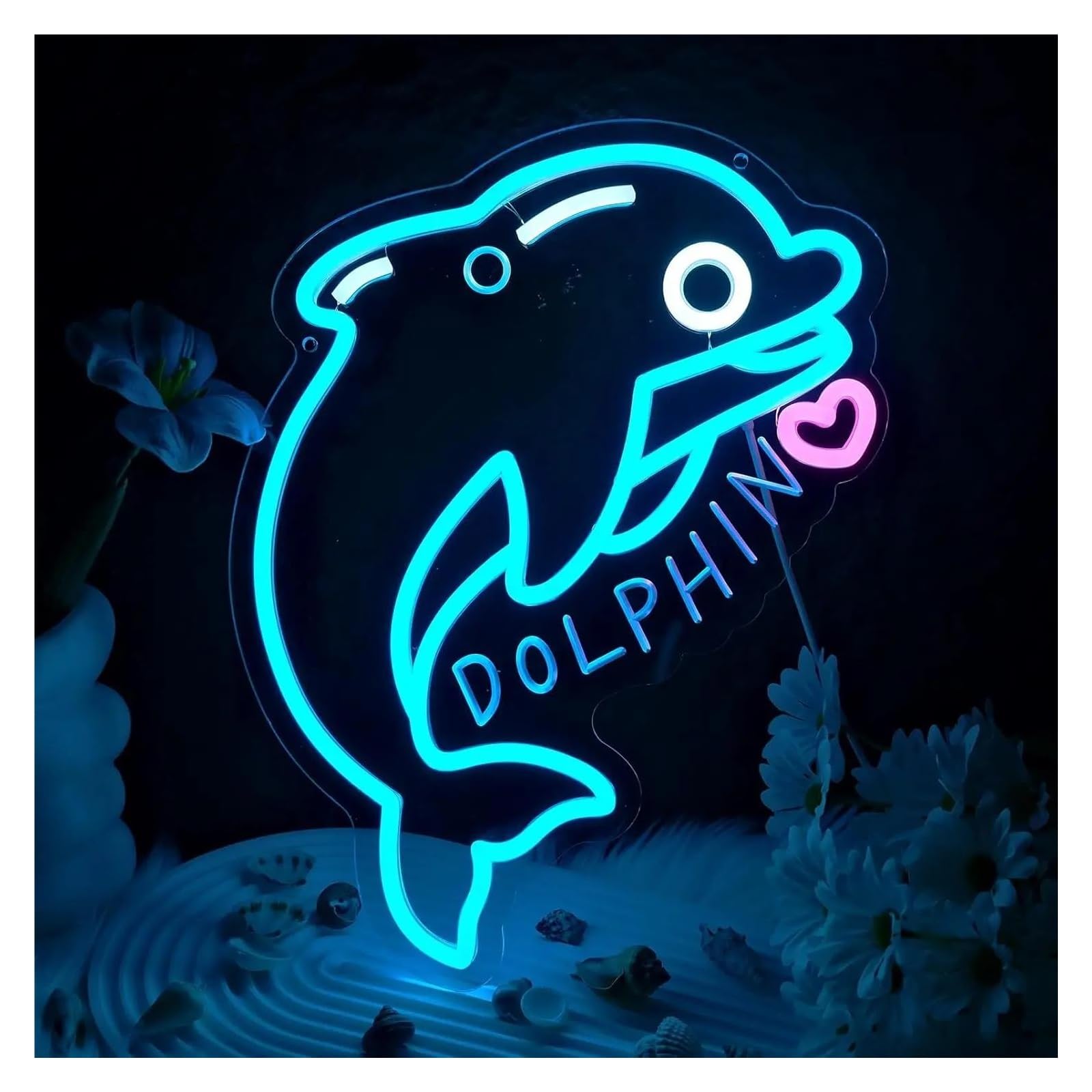 LEMST Sign Lamp Dolphin Neon Sign Cute Light Dimmable for Beach Fish Room Bedroom Living Room Office Bar Party Children's Room Decor 32cmx33cm