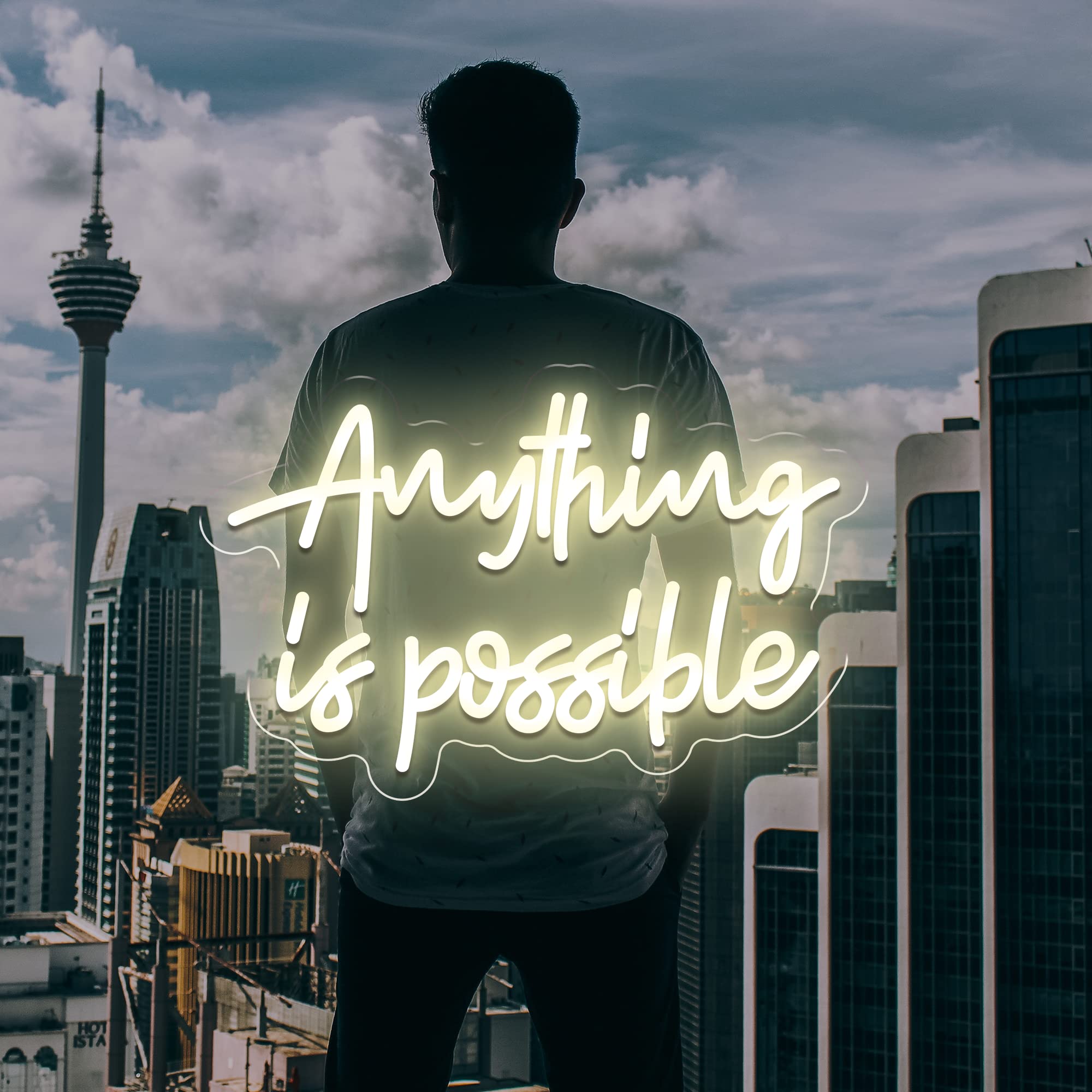 Neon Sign,Anything Is Possible Neon Light Sign for Wall,Motivational Wall Art Neon Light for Office, Bar, Gym, Cool Neon Light Sign for Party, Events, Birthday Gifts(15.7*10.2inch)