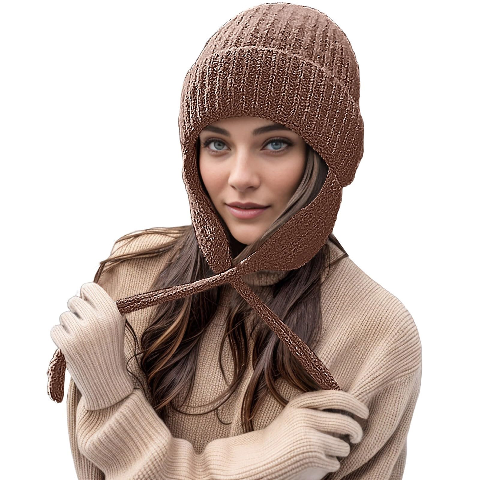 Women Casual Solid Outdoor Hat Winter Plush Warm Knit Ear Warm Hat Winter Hats