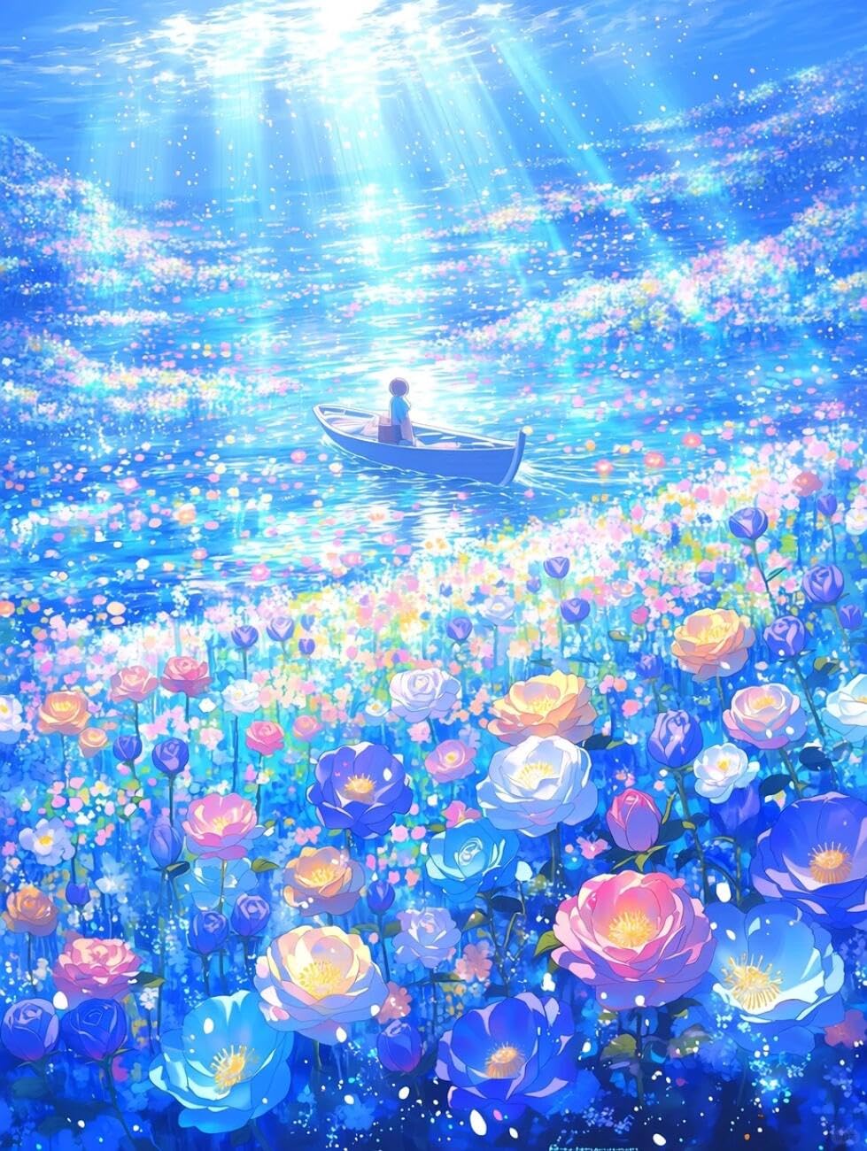 Rqwybcaxn Bead Cross Stitch Kits Anime Flowers 40x50cm