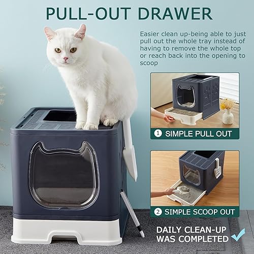 Miniatura 3 de Pawsayes Foldable Cat Litter Box with Lid Covered Kitty Litter Pan for Growing Cats Fit for Small and Medium Cats