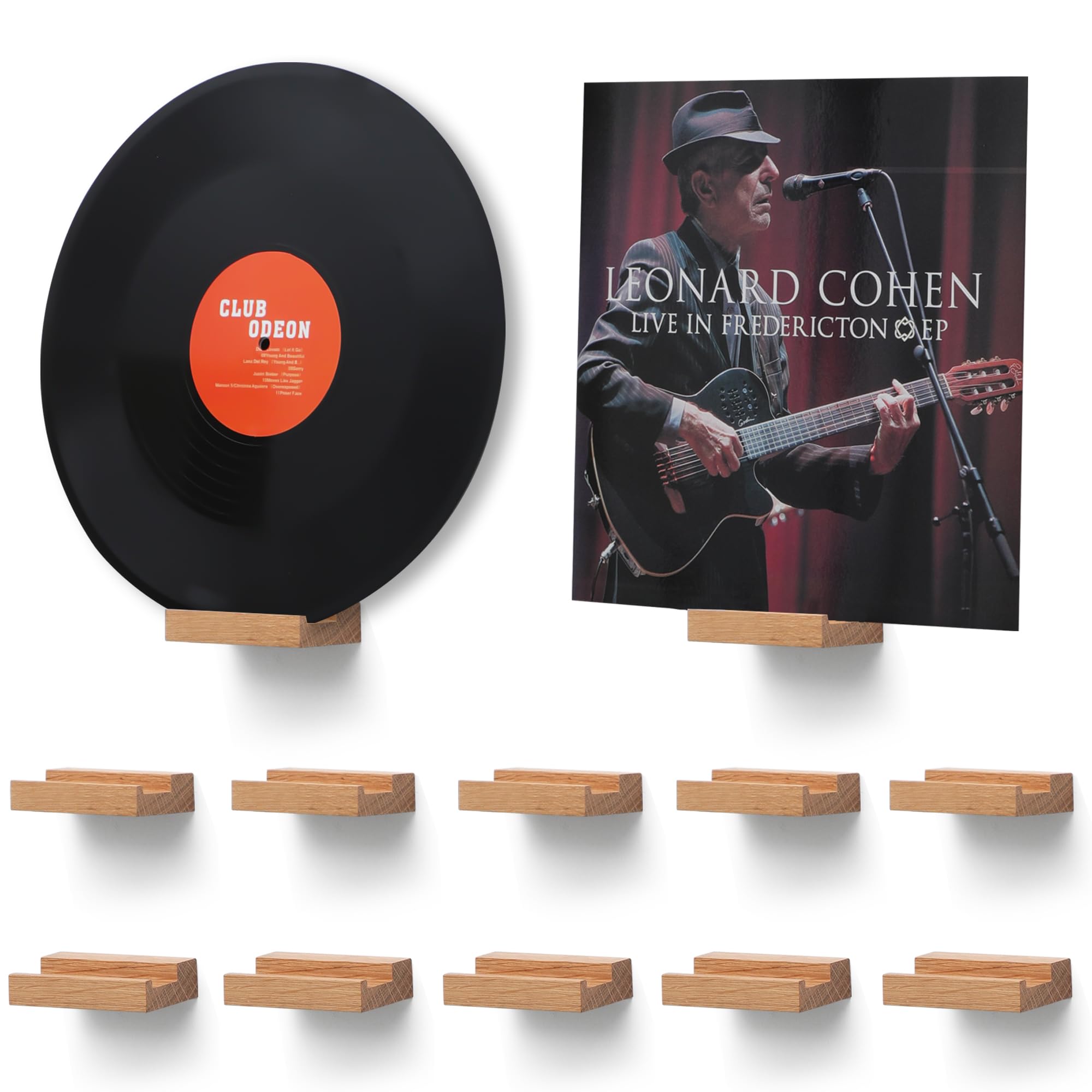 NIUBEST Vinyl Record Shelf Wall Mount,Small Record Holder,Natural Wood | 4 Inch Oak Vinyl Record Shelves Record Album Display Holder for LP, CD, Book Art Storage Vintage Home Decor,12 Pcs