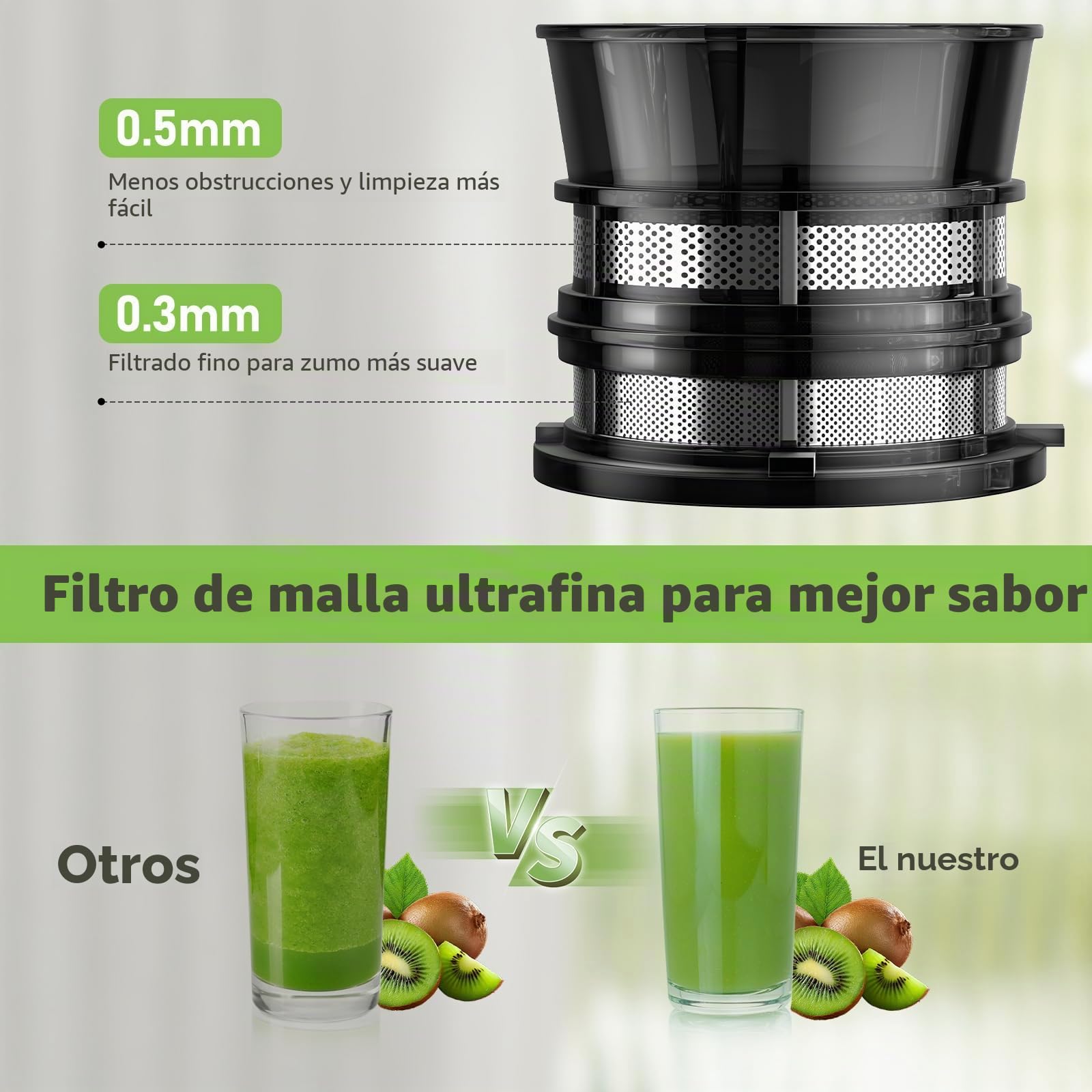 Exprimidor 250W 2,3 L prensado en frío, para frutas y verduras enteras, 65 RPM, eléctrico, con tolva de alimentación de 12 cm, Extractor de zumos y verduras