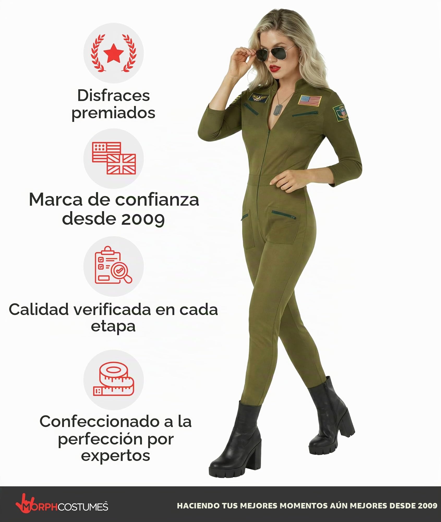 Morph Disfraz Aviadora Mujer, Disfraz Piloto Halloween Mujer