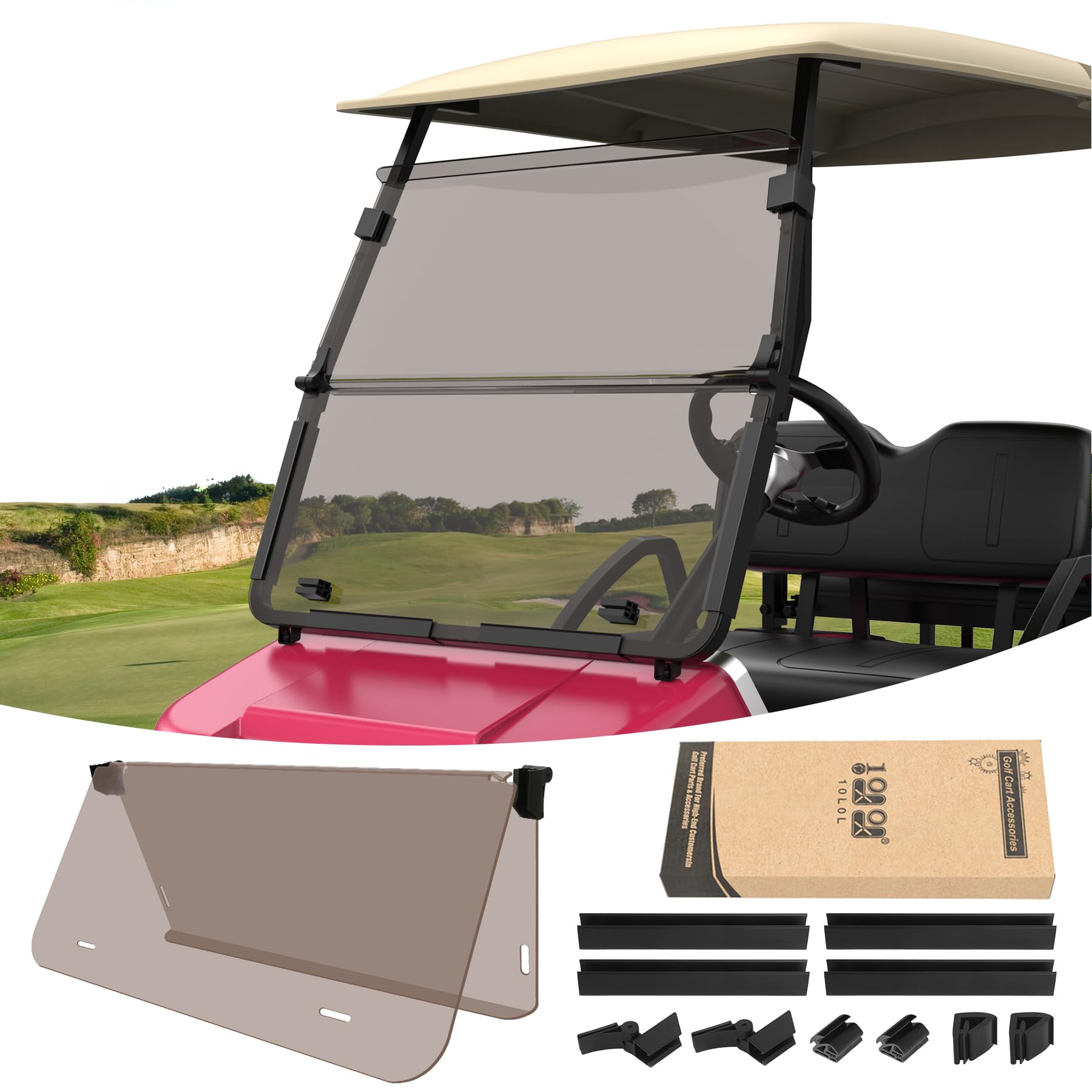 View 1 of 10L0L Foldable Golf Cart Windshield for Club Car DS (2000-Up, Tinted)