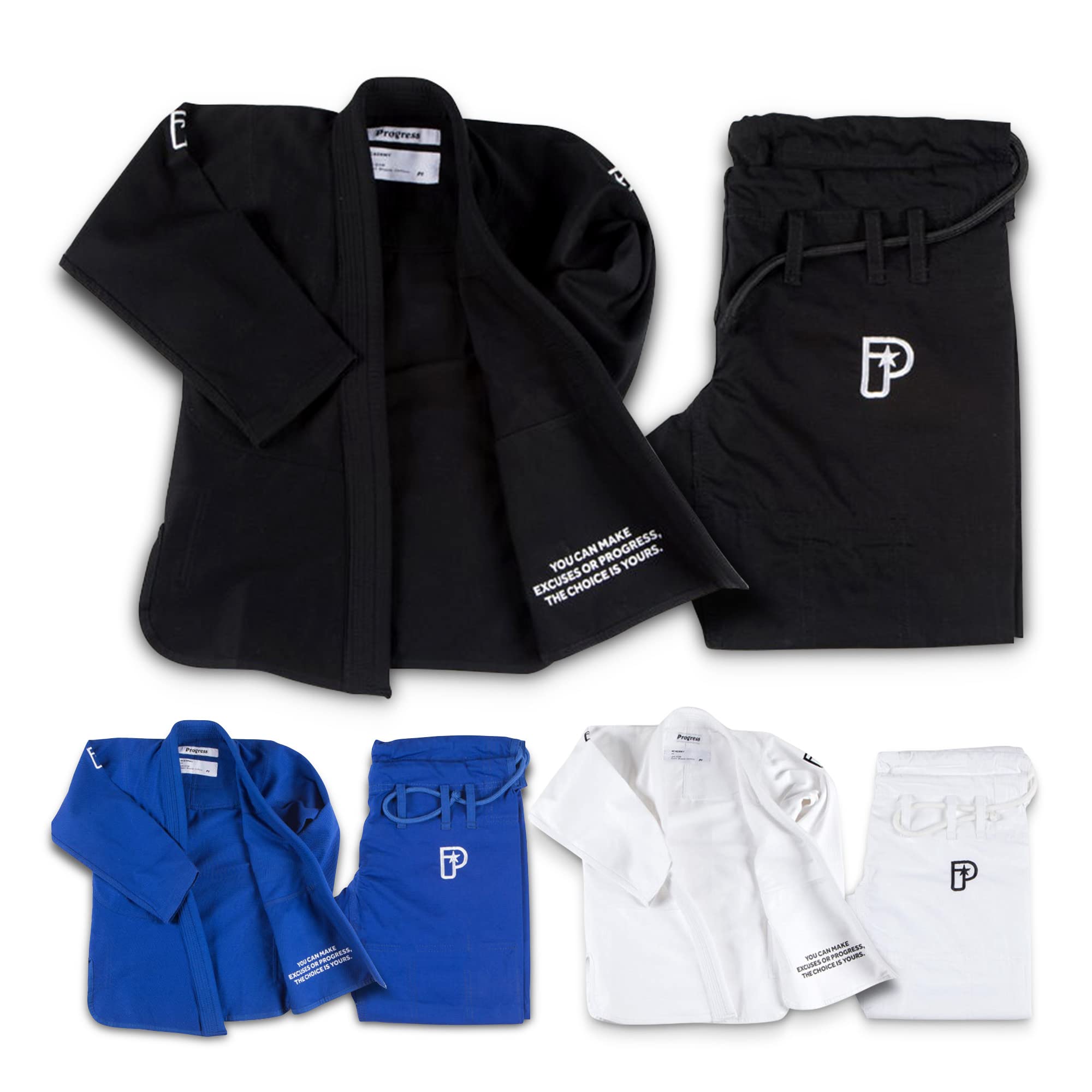 Progress Jiu Jitsu Kids Academy Gi | BJJ Gi for Kids with Free White Belt | Lightweight Kids Kimono | Tear-Resistant Kids BJJ Gi | Youth Jiu Jitsu Gi for Training & Competition | Black - M2