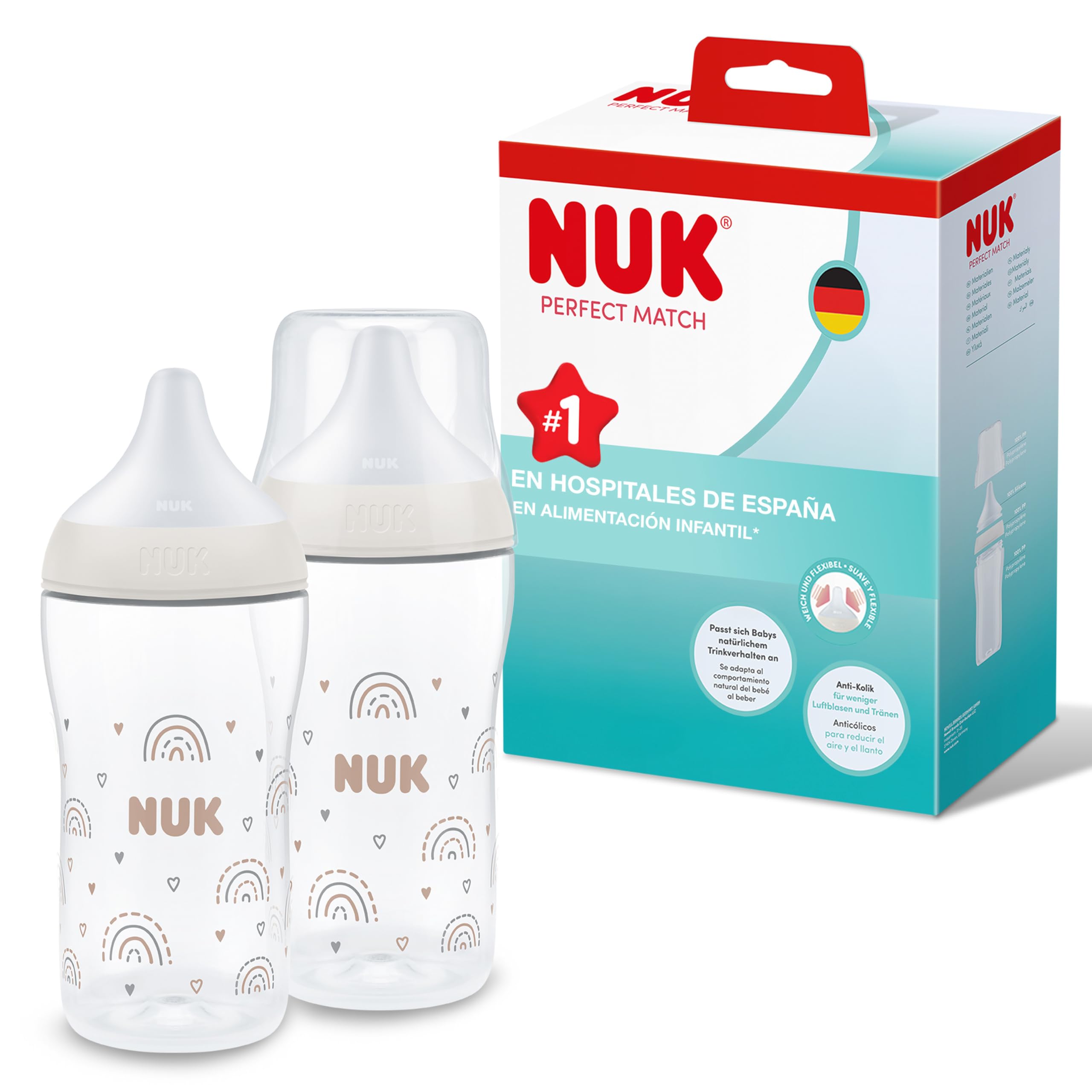 NUK Perfect Match Biberón | 0+ meses | 150 ml | Biberón anticólicos | PP | Indicador de control de temperatura | Hipopótamo | 1 unidad — view 15