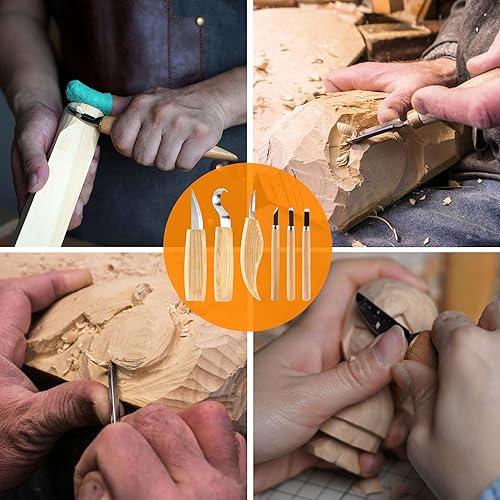 Miniatura 4 de Kit de corte de madera, 6 piezas, profesional y de alto rendimiento, juego de herramientas de acero inoxidable para principiantes tallado para