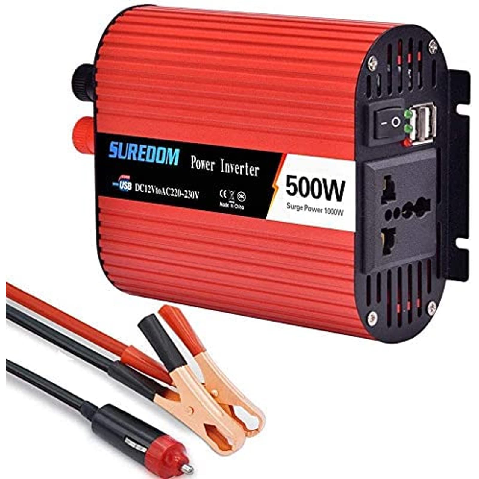 Inversor de Conversor de Onda Sinusoidal Pura 500W 1000W 1500W 2000W Convertidor DC 12V/24V a AC 220V 230V con Mando a Distancia con Toma de AC & 2.4A Puerto USB (24V,500W)