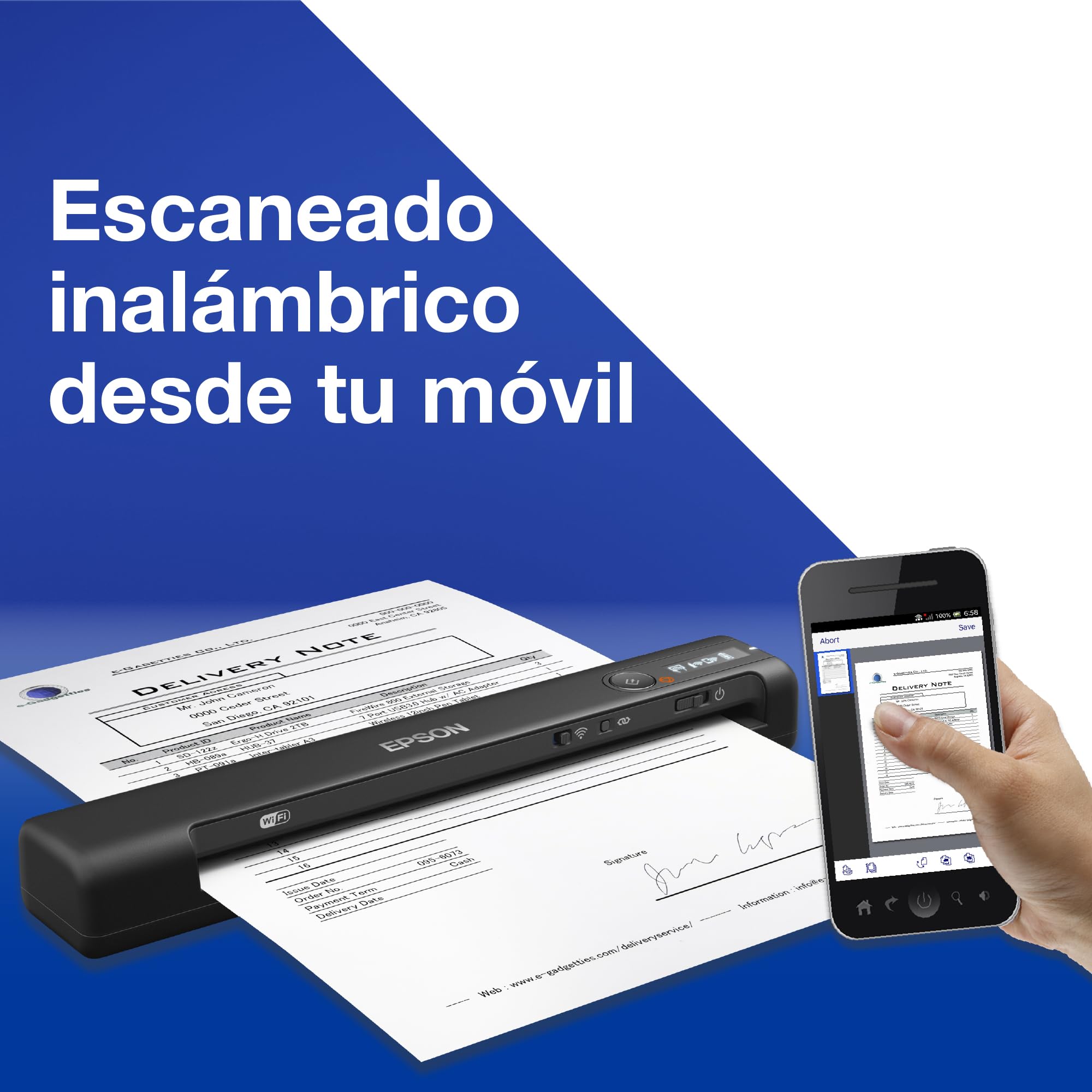 Epson Workforce ES-60W Escáner Portátil Inalámbrico WiFi USB
