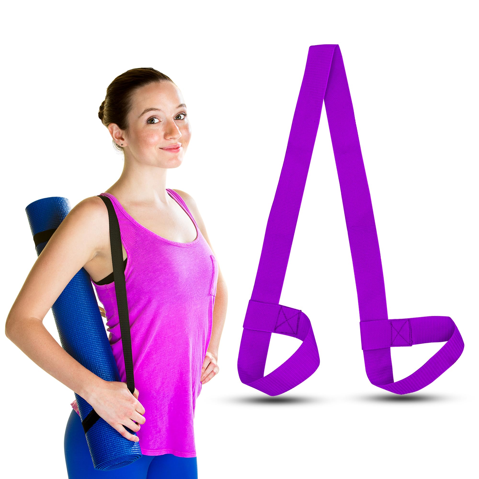 SialPro Yoga Mat Carry Strap Adjustable Loops Exercise Mat Holder Gym Mat Carrier Portable Shoulder Roll Carrying Sling Stretching Straps for all Mat Sizes (Purple)