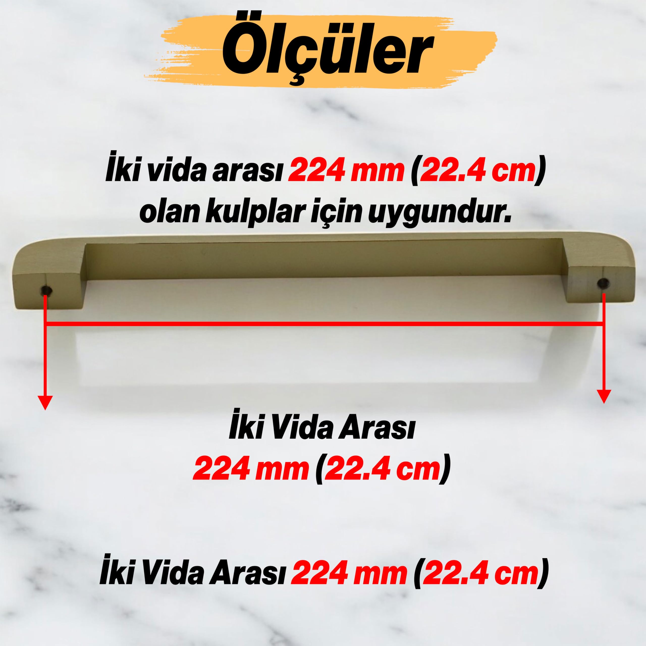Zehra (224 mm - 22.4 cm) Mat Gold Metal Mobilya Mutfak Çekmece Dolap Dolabı Kulbu Kulpu Kulpları