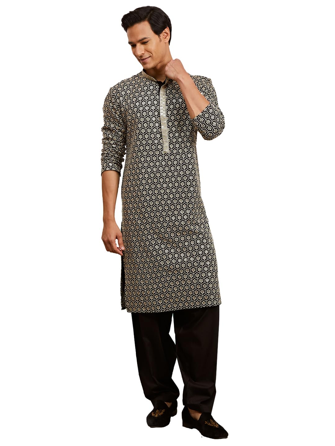 vastramay Men's Rayon Kurta And Patiala Set - This men's kurta, patiala set exudes elegance with its intricate design and sophisticated color palette.-picture-36