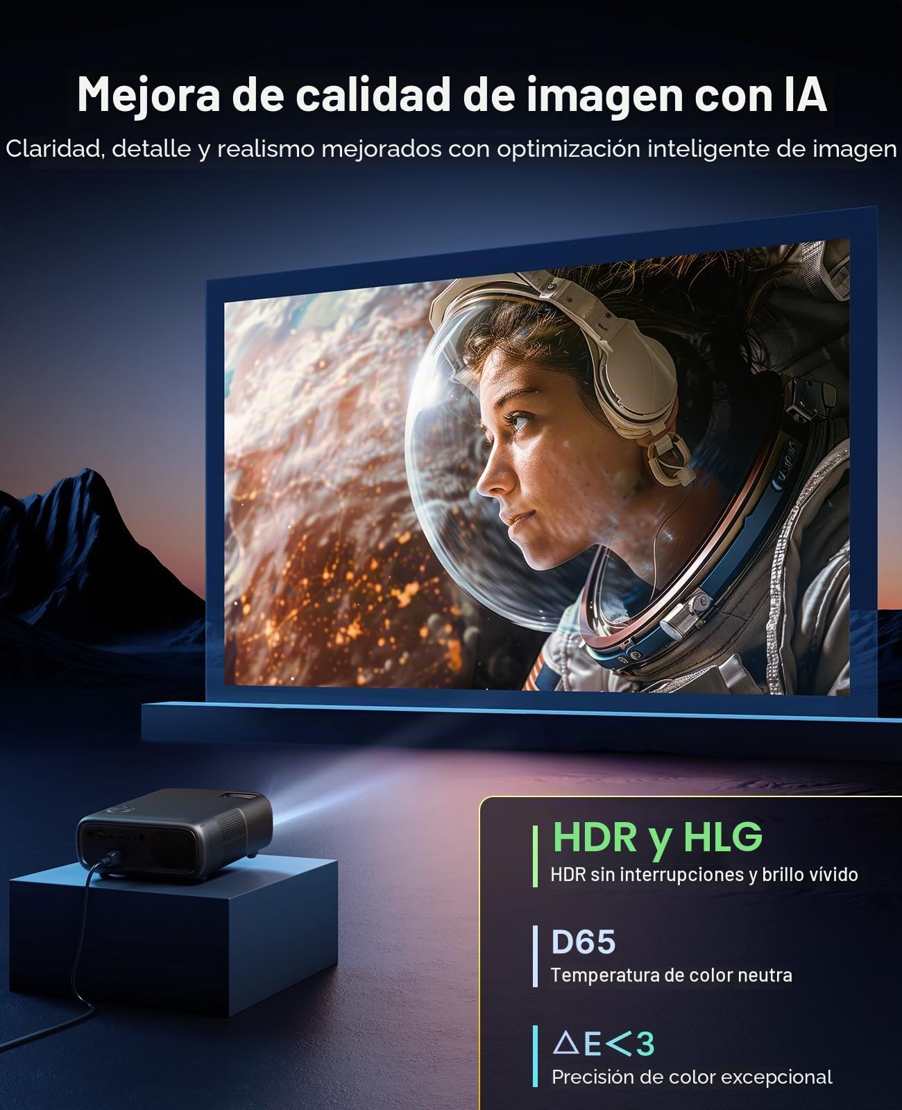 NexiGo Proyector PJ40 Pro con Google TV, resolución nativa 1080p, compatibilidad con 4K, Mejora de Imagen Mediante IA, 800 lúmenes ANSI, proyector Inteligente con corrección automática de Keystone