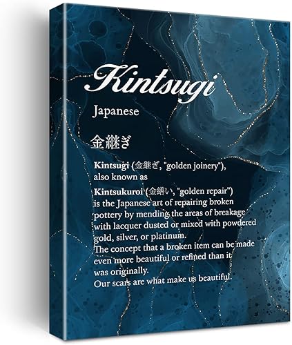 LEXSIVO Kintsugi Definition - Lienzo decorativo para pared, decoración de oficina en casa, pintura de definición de Kintsukuroi japonés, 12 x 15