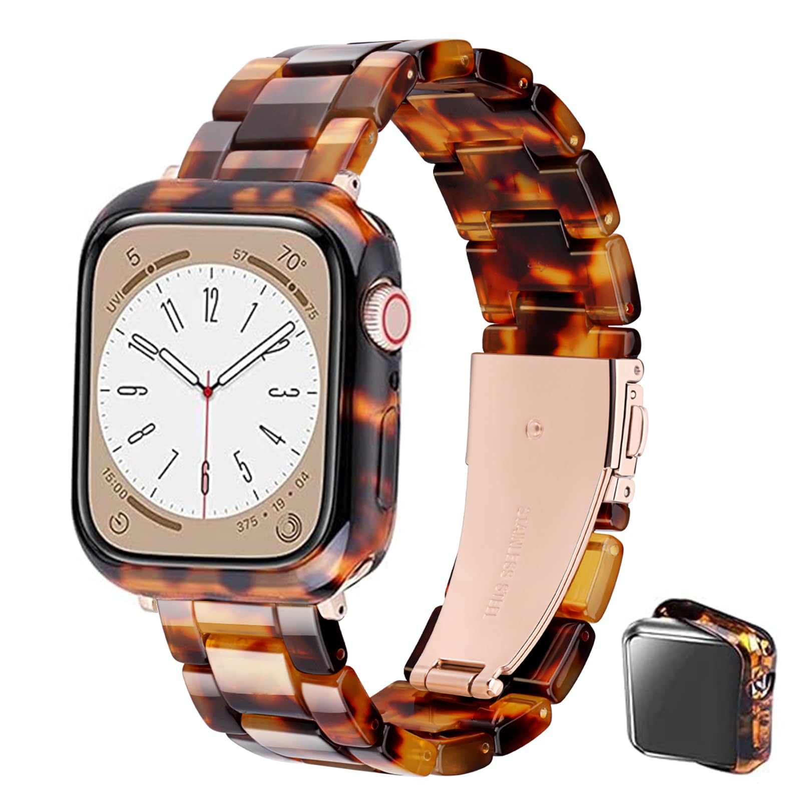 Omter Band with Case Compatible with Apple Watch 49mm 45mm 44mm 42mm 41mm 40mm 38mm, Women Men Fashion Resin Strap Bumper Compatible with iWatch Series Ultra 8/7/SE/6/5/4,Series 8/7, 41mm)