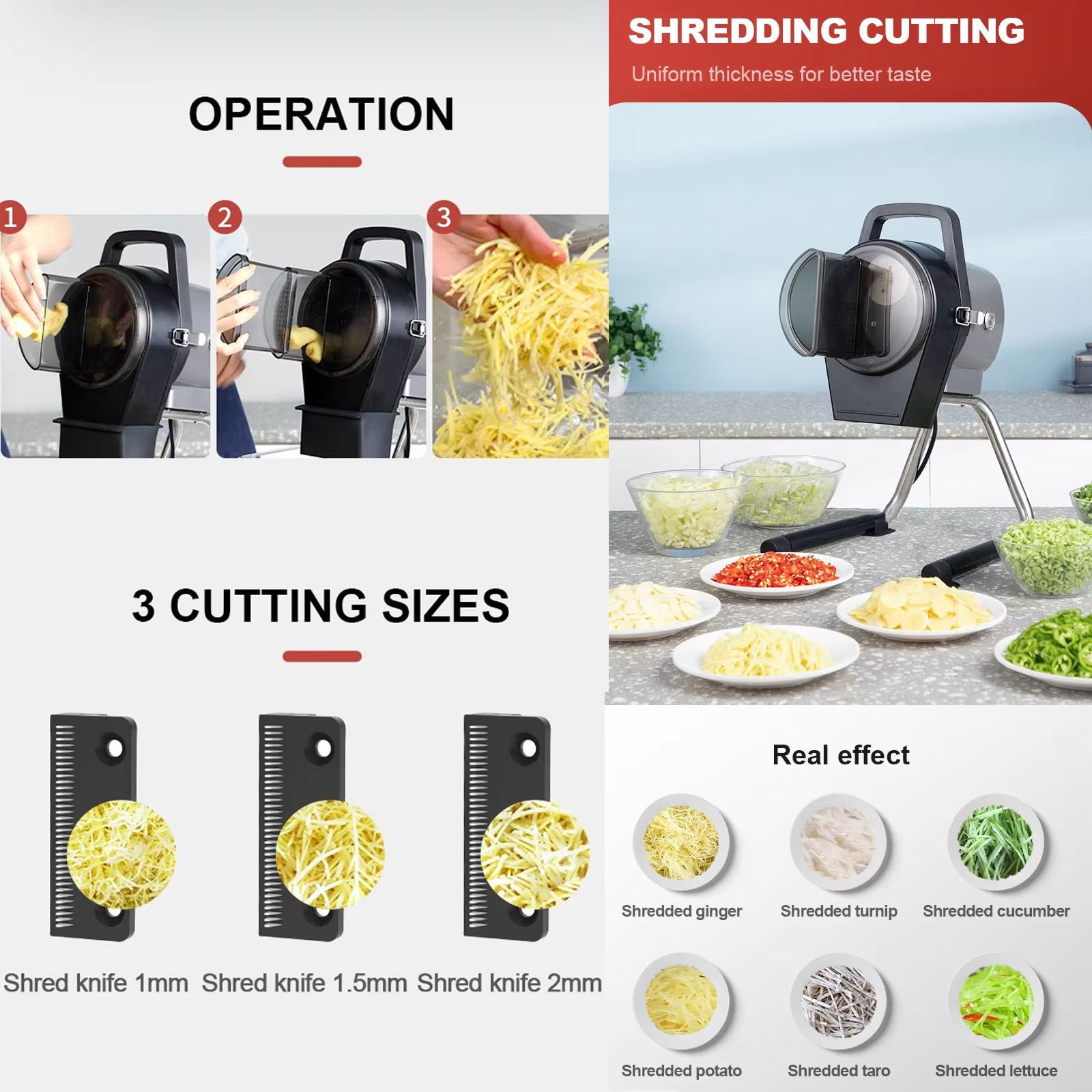 Upgrade Slicer Vegetable Fruit Chopper-Julienne Dicer Per Cucina, Affettatrice Per Patate, Grattugia Per Cavolo Regolabile, Affettatrice Per Cetrioli Sottile, Con 3 Coltelli Per Grattugiare,110V