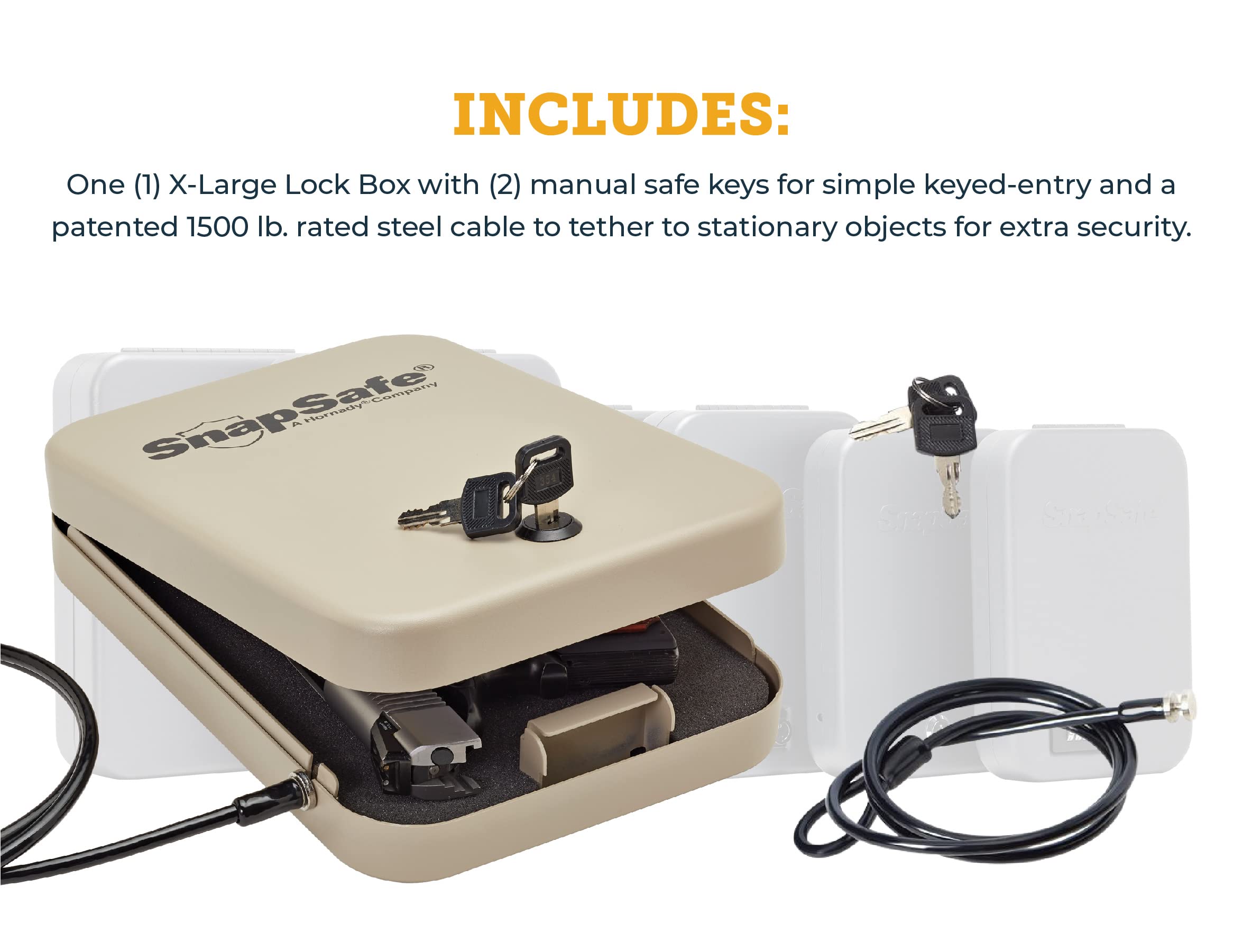 Amazon.co.jp: SnapSafe ポータブルロックボックス 銃と貴重品用 –  ロックボックス、キー2本、特許取得済みセキュリティケーブル付き – 理想的なカーガン金庫 – XL 10 x 7 x 2インチ : ホーム＆キッチン