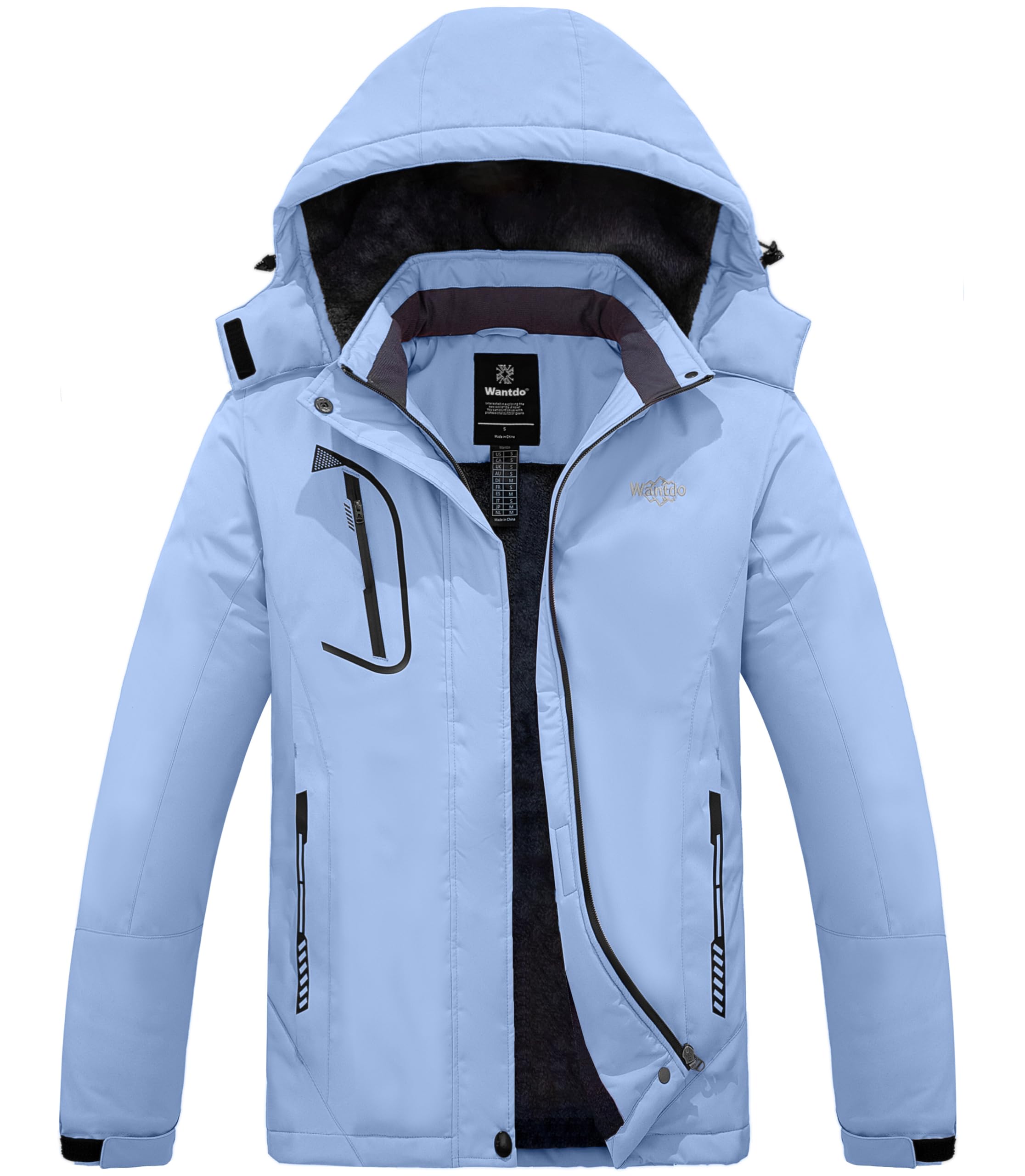 Wantdo Chaqueta de Esquí Cálida para Mujer con Forro Polar Chaqueta de Snowboard Impermeable con Capucha Abrigo de Montaña Impermeable Antiviento Mujer — view 9