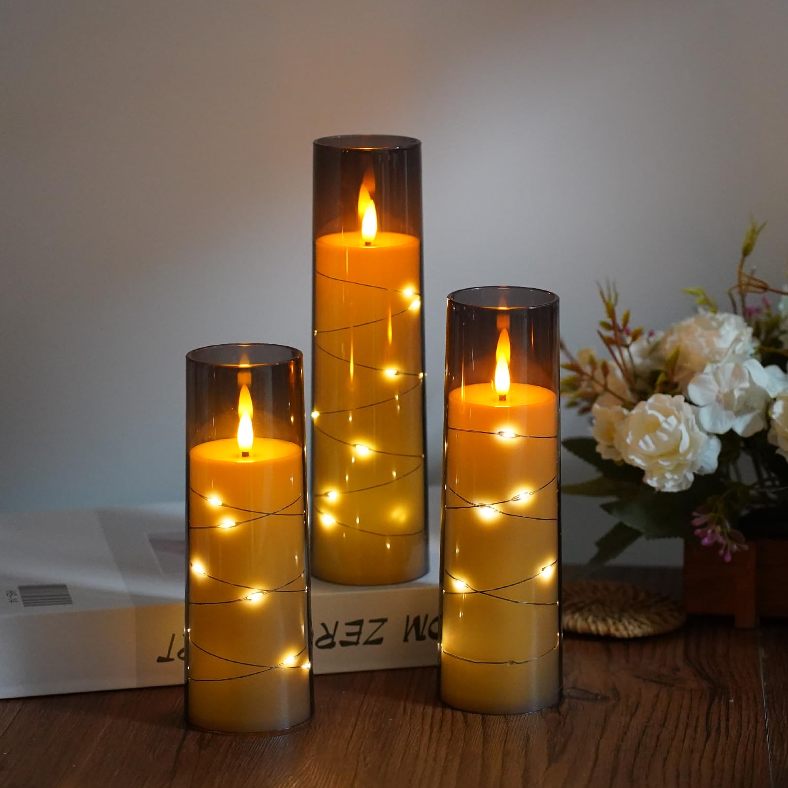 Candele LED Stelo Con Luci Stellari Incorporate - Set Da 7 Con Telecomando E Timer - Luce Calda Tremolante - 2