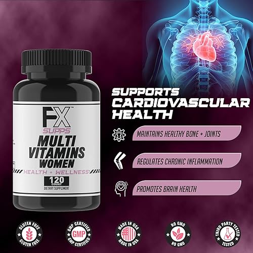 Miniatura 4 de FXSUPPS Multivitamínico para mujeres con vitamina C, vitamina D, vitamina E, zinc para apoyo inmunológico, multivitamínico vegano para mujeres con