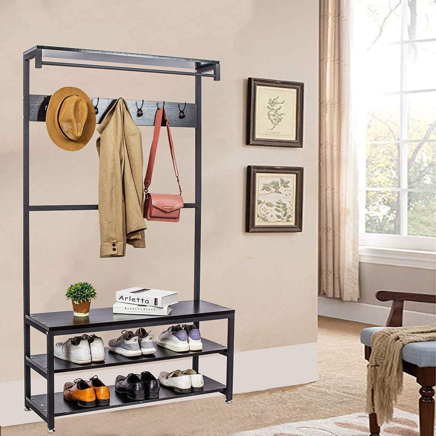 puppykitty Modern Style Coat Racks with Shoe Bench, Vintage Shoe Coat