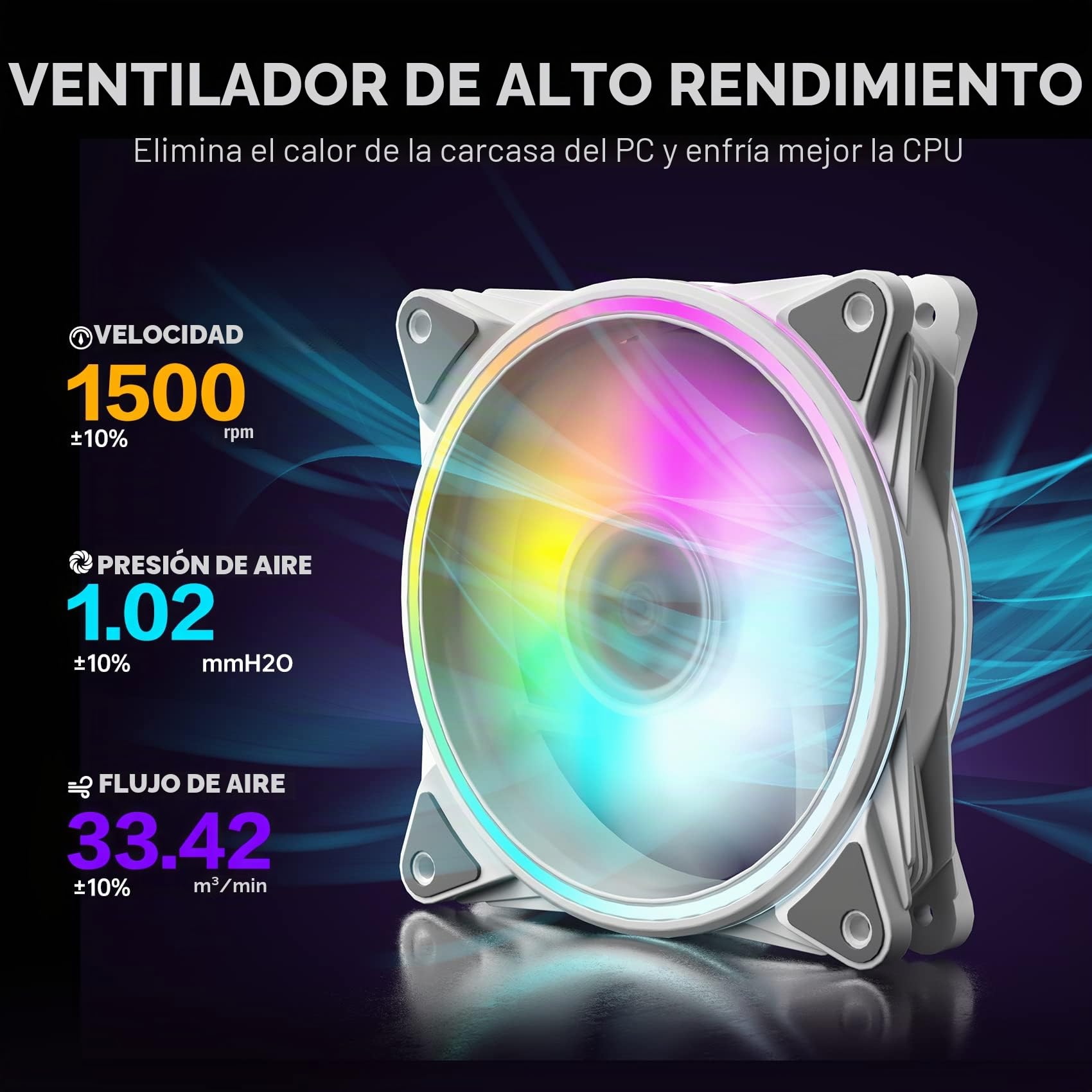 AsiaHorse PC 120MM RGB Ventilador,Ventilador de caja ARGB con control de concentrador,Ventilador de caja de CPU con 24 LED direccionables,Ventilador para computadora,1500 RPM, Blanco,6PACK