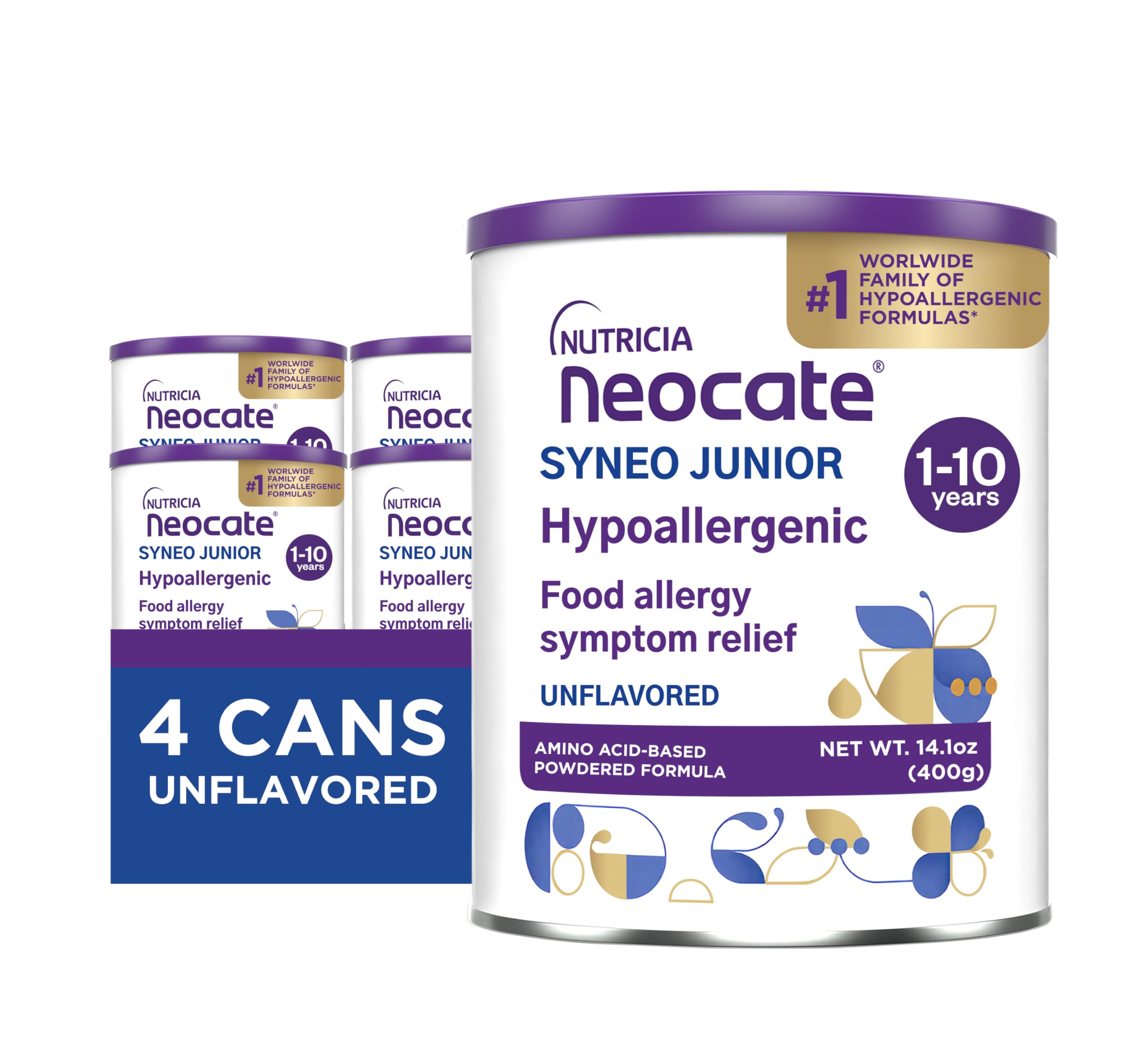 Nutricia Neocate Syneo Junior - Hypoallergenic, Dairy-free, Amino Acid-Based Formula for 1+ Years - For Toddlers, Kids & Teens - Powdered Formula- Syneo Junior - 14.1 oz can (Case of 4)