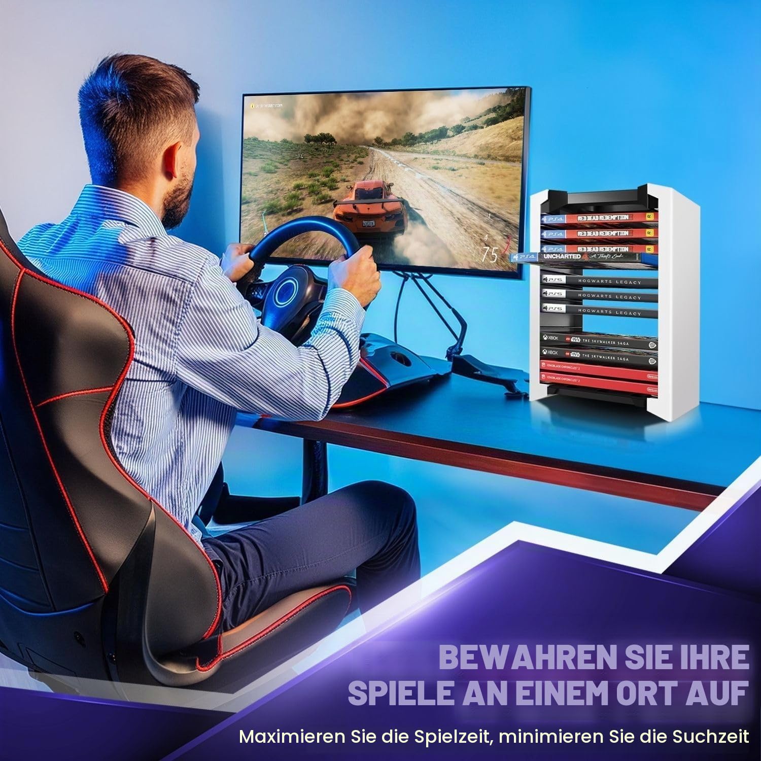 SOONHUA Game Disc Box Lagerregalhalter, Multifunktional Games Tower Disc Aufbewahrung Ständer Spiele Regal,für 12 Spiele- Discs,Universelle Spielehalterung