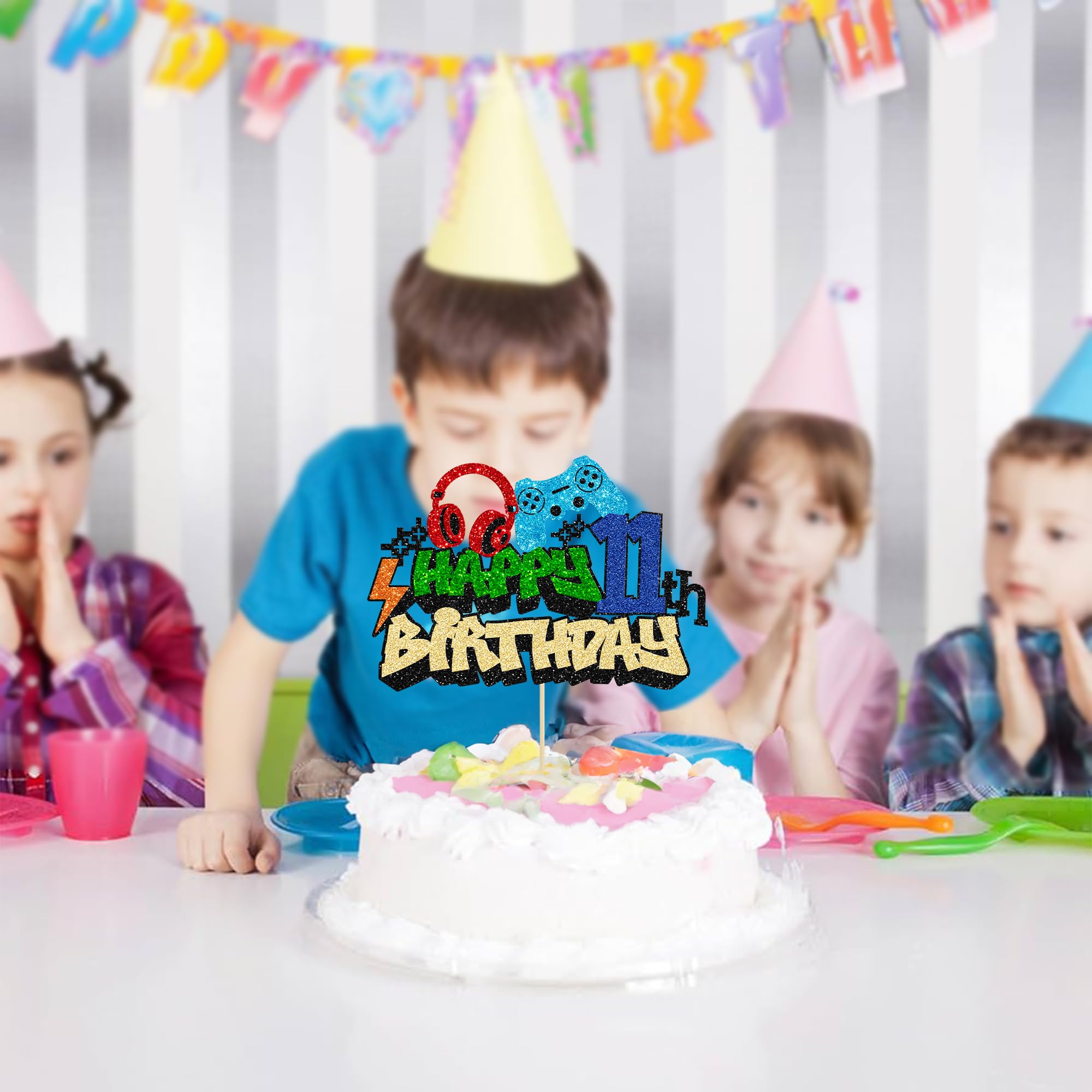 Gyufise 1Pcs 11th Birthday Video Game Cake Topper Gaming Level Unlocked Game On Controllers Cake Pick Decorations Game Theme Baby Shower 11th Birthday Anniversary Party Cake Decorations 4