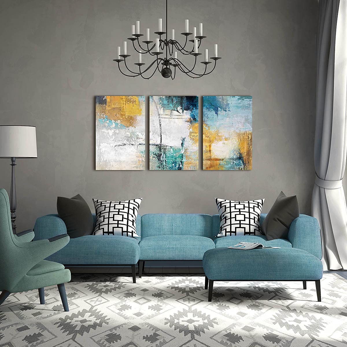 RAMEER Large Wall Art for Living Room Teal Blue Gray Brown Wall Decor