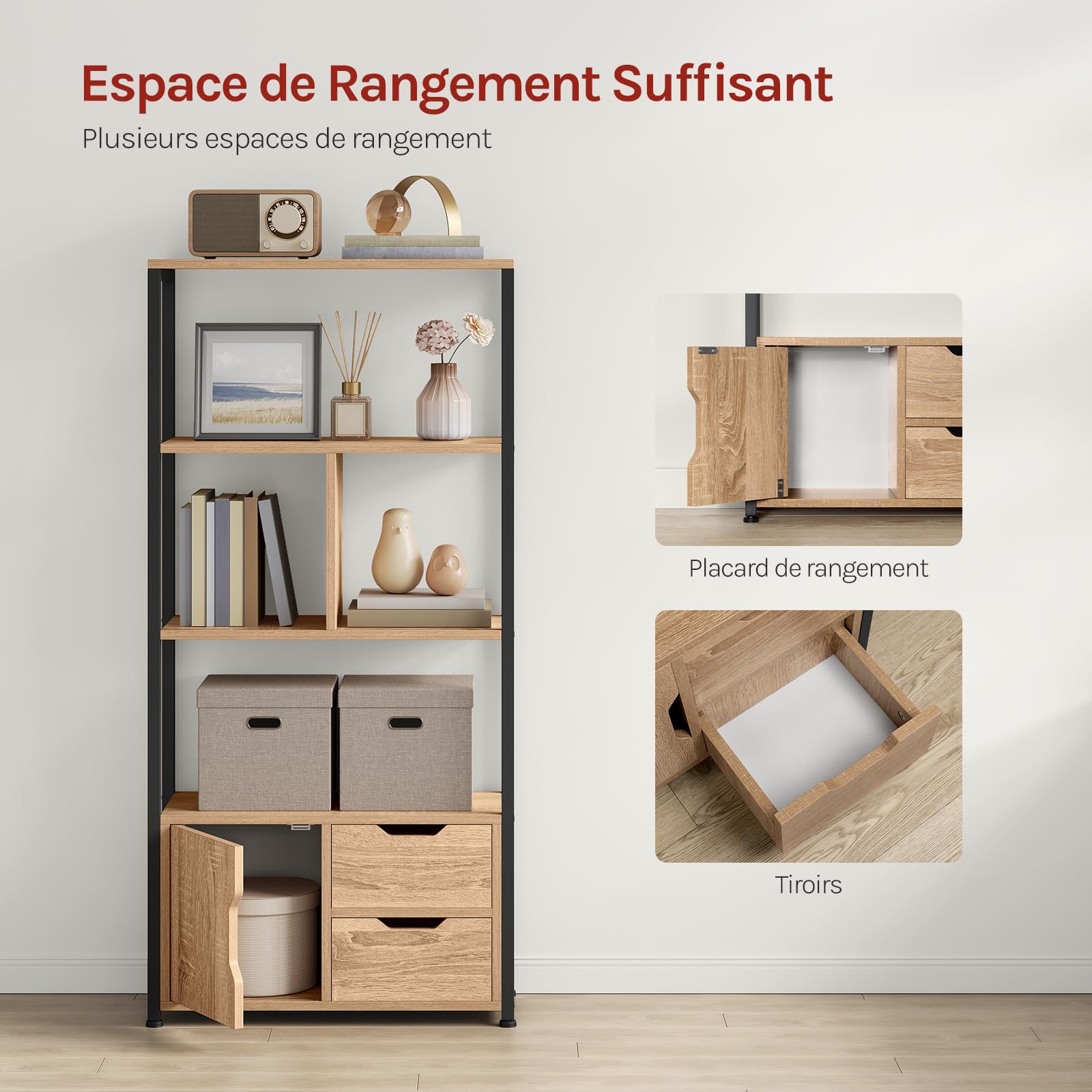 WOLTU Étagère de Rangement avec Compartiments Ouverts, Armoire et Tiroirs
