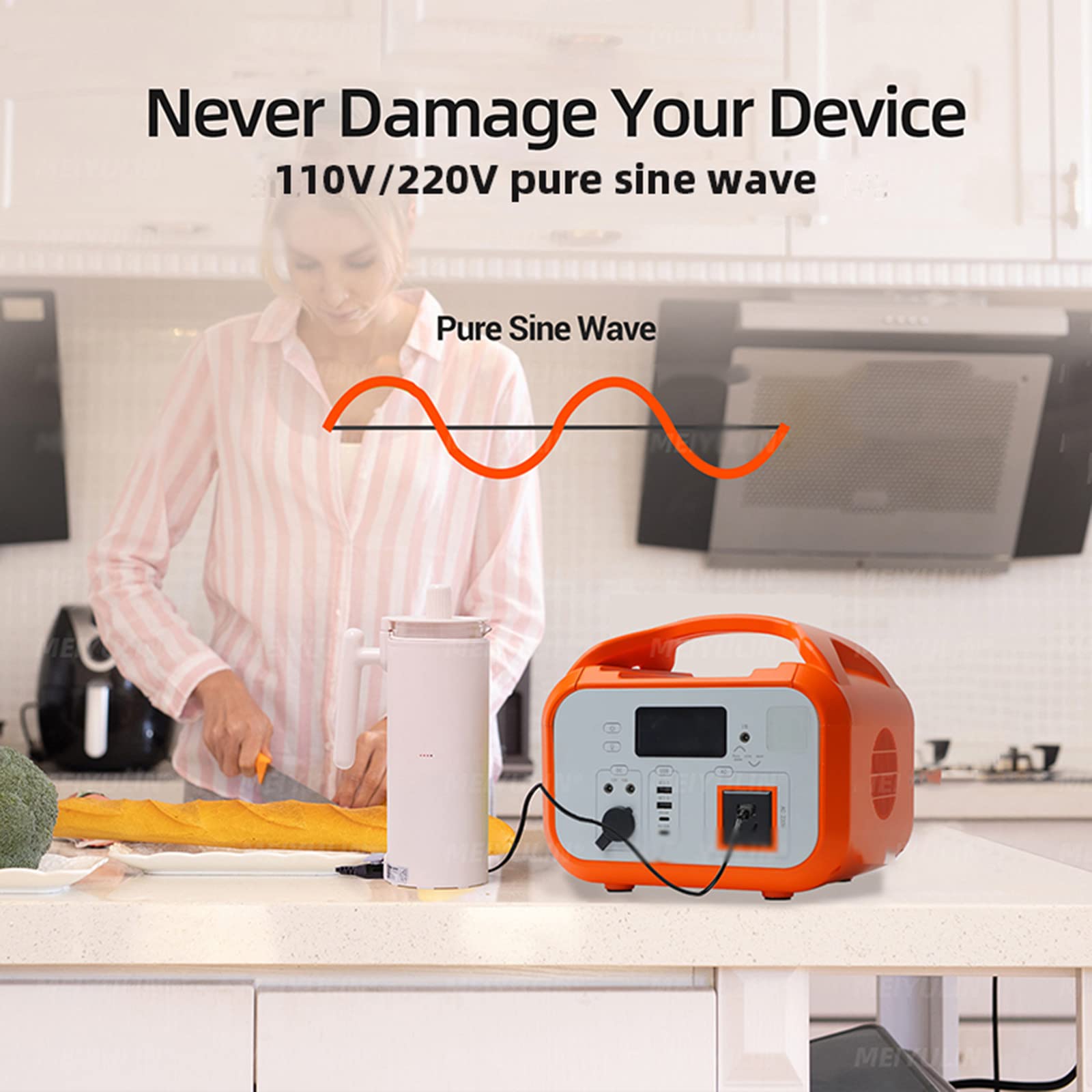 600W Centrale électrique Portable 800Wh Générateur Solaire Batterie à Onde sinusoïdale Pure 100V-240V AC DC Alimentation pour Le Camping en Plein air,Orange-800W