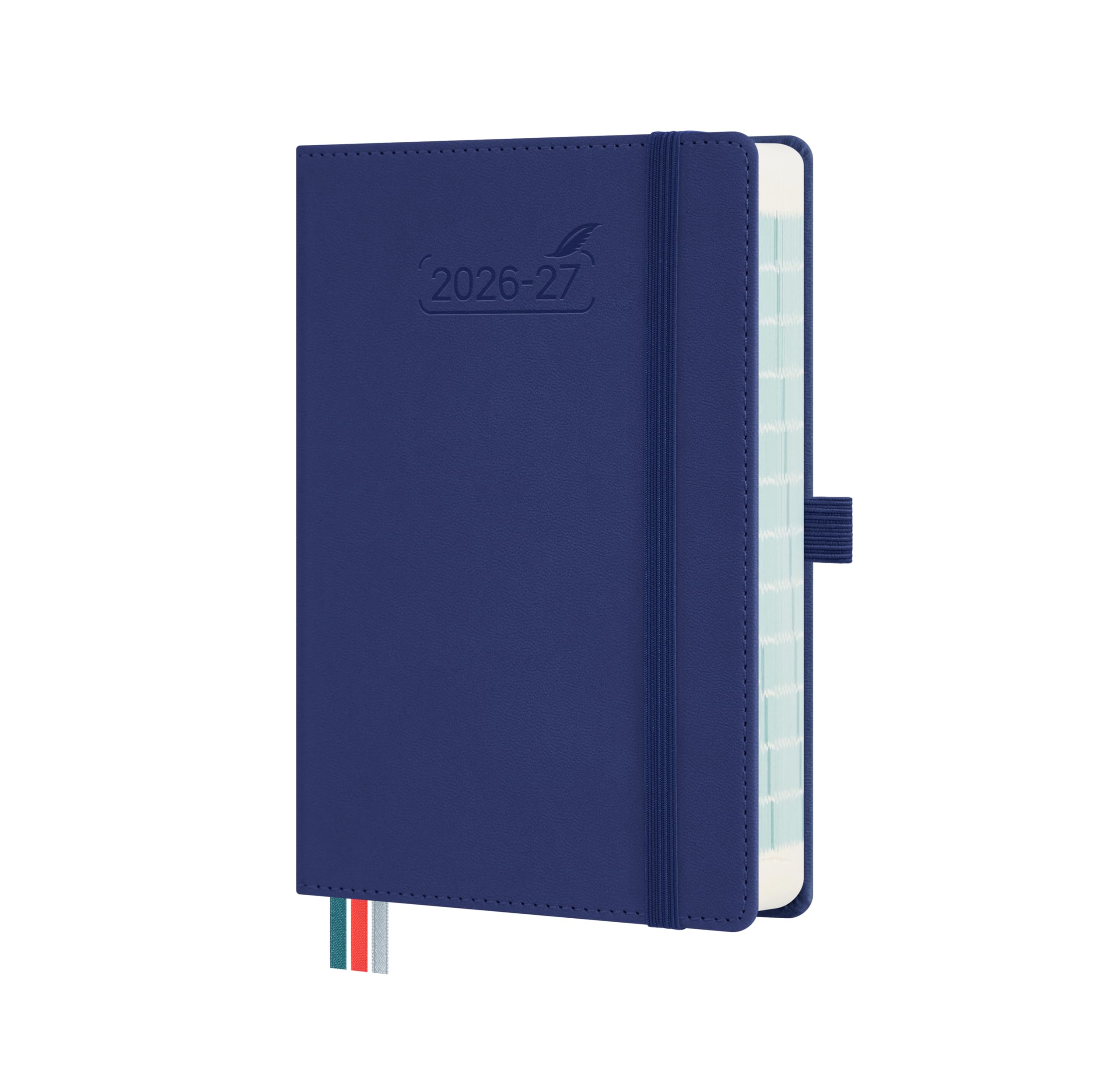 BEZEND Academic Diary 2026-2027 Page A Day (Sept'26-Dec'27) Compact 18 x 13 cm. Daily Planner with Hourly Schedule & Back Pocket. Appointment Diary for Students & Work. PU Leather Hardback, Blueberry