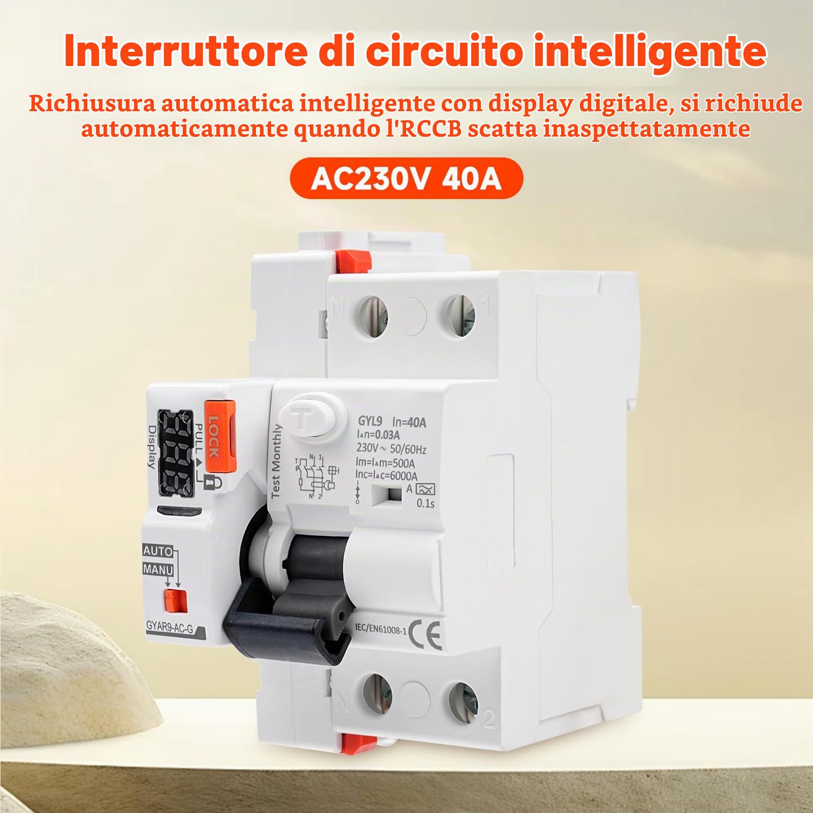 Jadeshay Interruttore Magnetotermico Differenziale,40A 30mA Salvavita con Riarmo Automatico Tipo A Differenziale Riarmo Automatico RCCB per Richiusura Automatica per Ripristinare Alimentazione