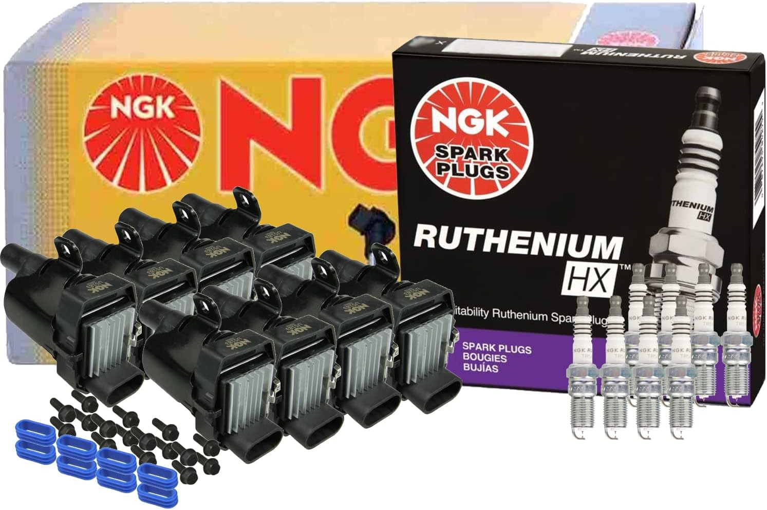 NGK 8 COP Ignition Coils & 8 Ruthenium HX Spark Plugs Kit