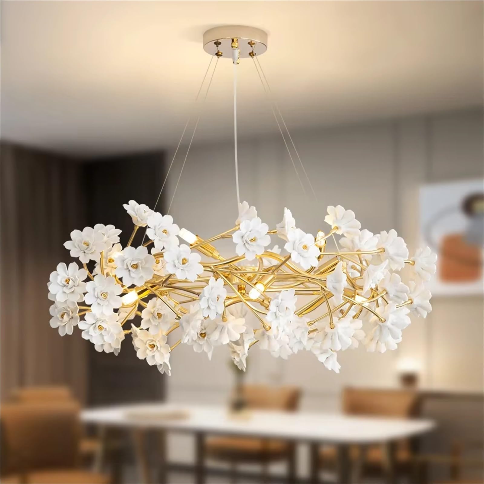 Französische weiße Blumenblüte Keramik Schlafzimmer Mädchenzimmer Romantische Decken-LED-Leuchte, Wohndeko