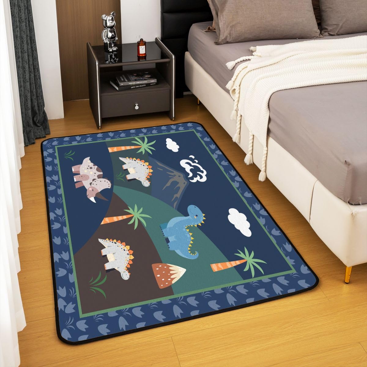 Dinosaurier Teppich 100x150cm Autotoon Tier Thema Wohnzimmerteppich 3D Digitaldruck Modern Teppich Dschungel Dino rutschfest Wildes Tier für Wohnzimmer Schlafzimmer
