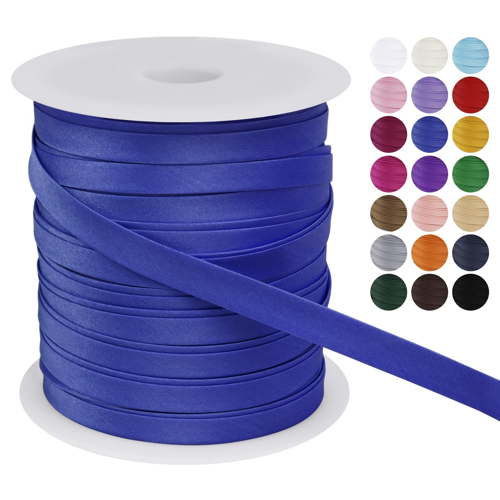 LEREATI Satin Bias Binding Tape for Sewing 2/5 Inch x 50m Sewing Bias Tape Double Fold, Upholstery Webbing Tape for Sewing, Bunting, Seaming, Quilting, Hemming (Royal Blue)