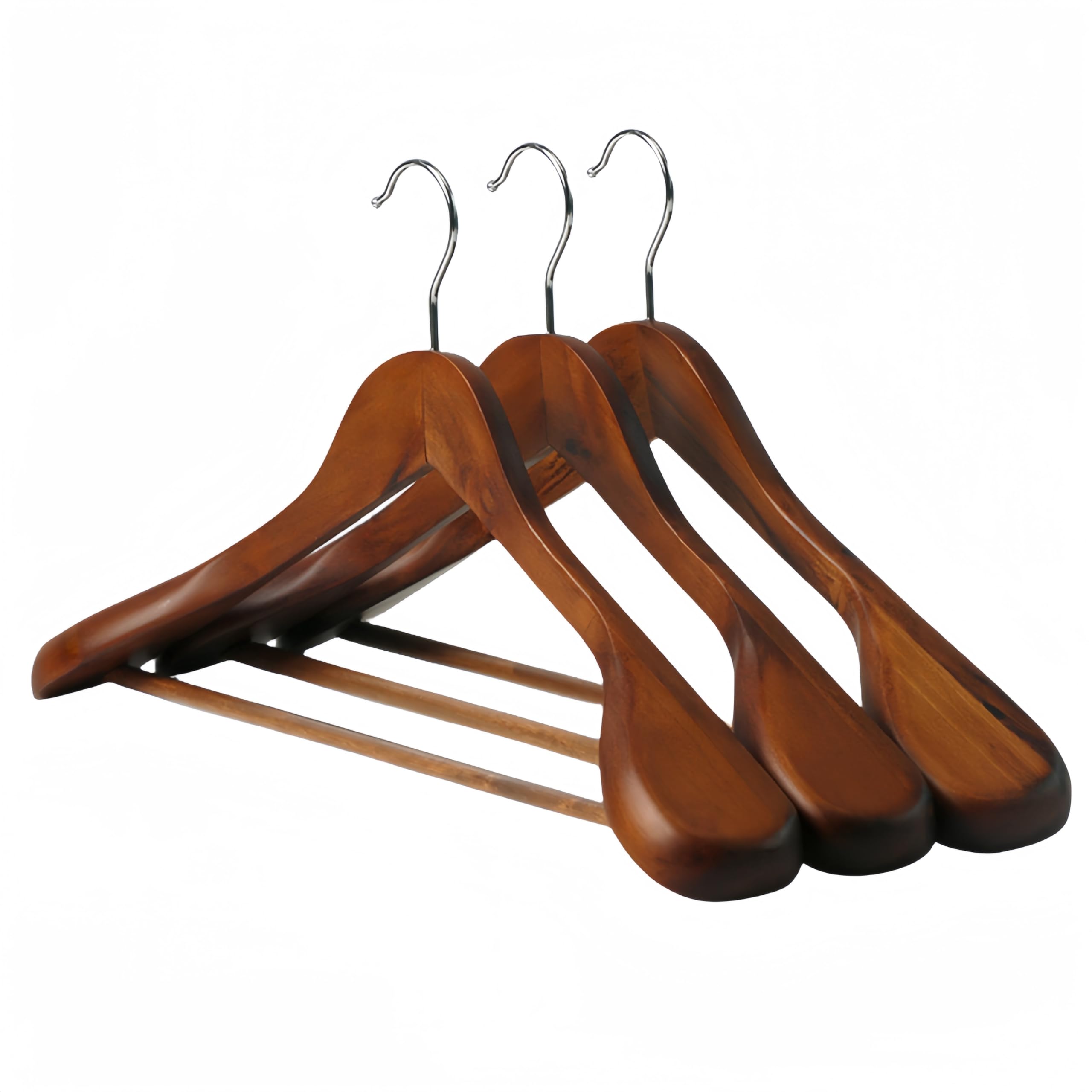 MELA'S Wooden Wide Clothes Hanger, Natural Wood, Pack of 18, Non-Slip, for Stable Jacket, Suit, Shirts, Extra Wide Shoulders, Trouser Bars, 45 x 23 x 5.5(Walnut)