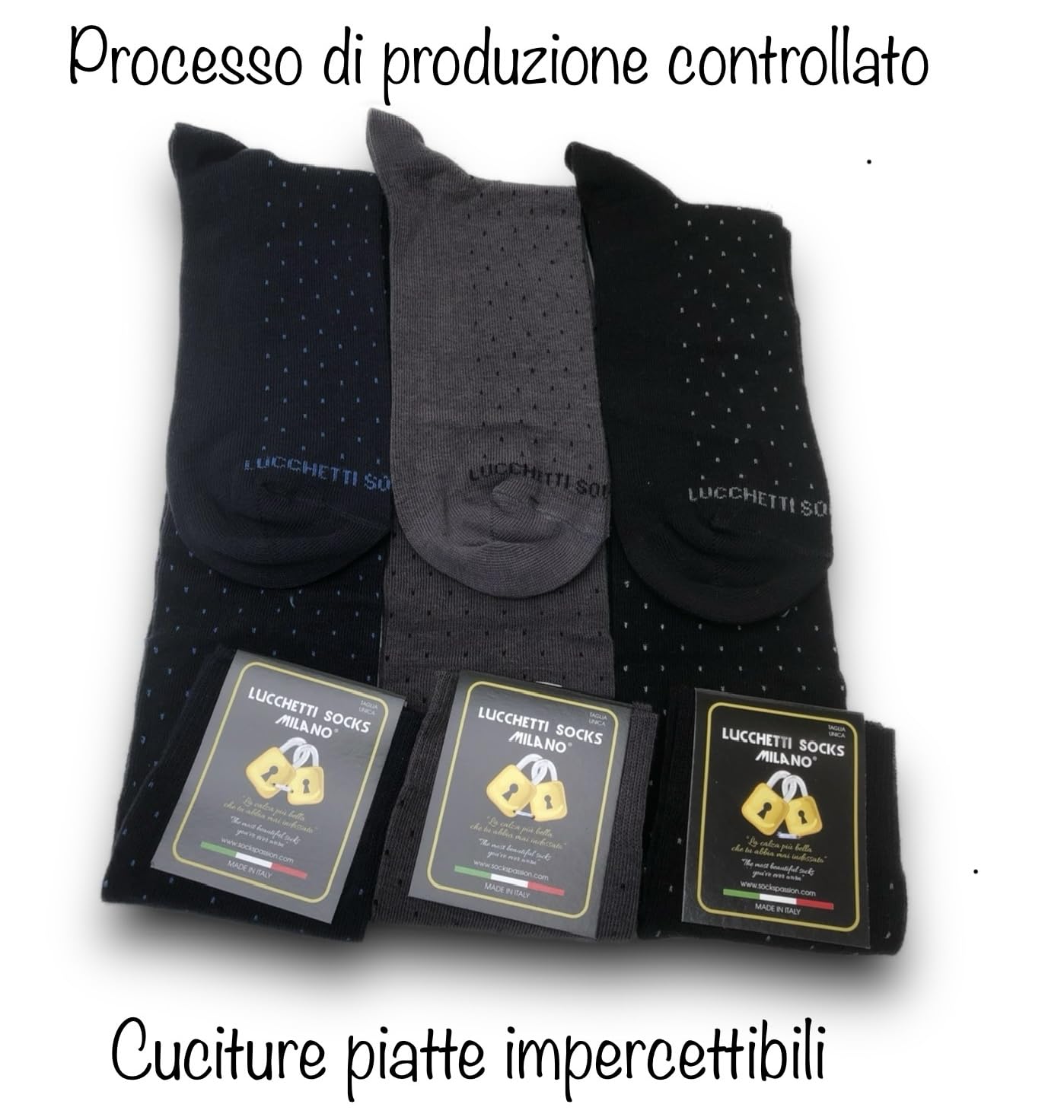 Lucchetti Socks Milano Pudełko na prezent 6 par fantazyjnych skarpet, długie skarpety wyprodukowane we Włoszech, kolorowe zimowe kropki w paski, wygodne