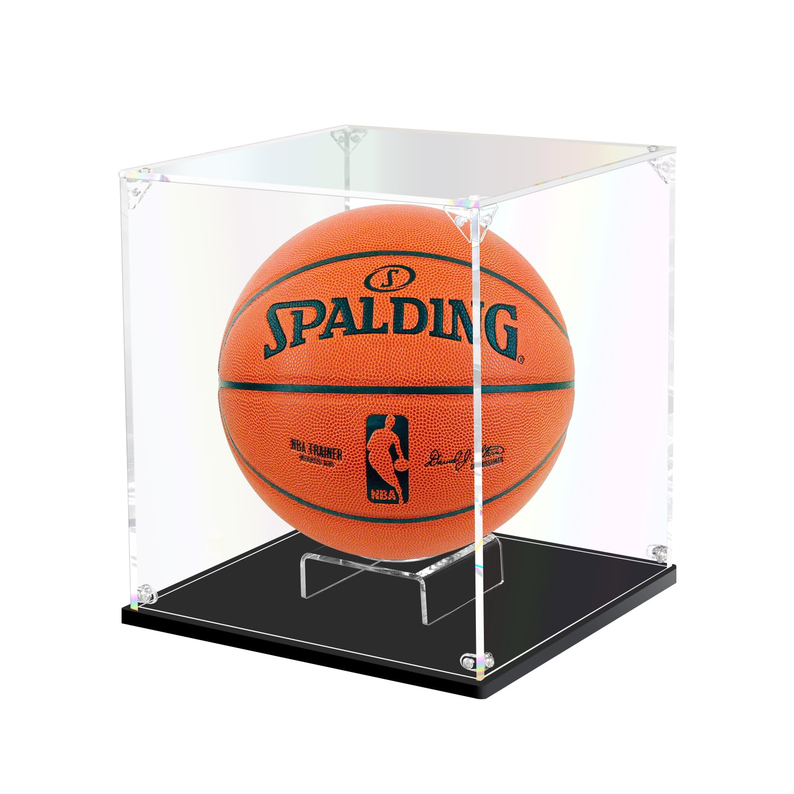 DOFOPO Acryl Vitrine für Basketball Sammlerstücke, Staubdichte Transparente Basketball Vitrine mit Ballhalter für Sport-Erinnerungsstücke 27*27*30cm