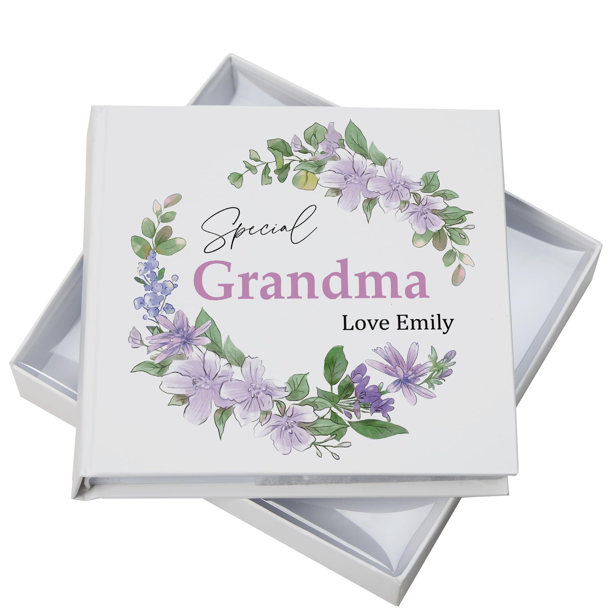 Ukgiftstoreonline White Personalised Grandma Photo Album Gift With Floral Design